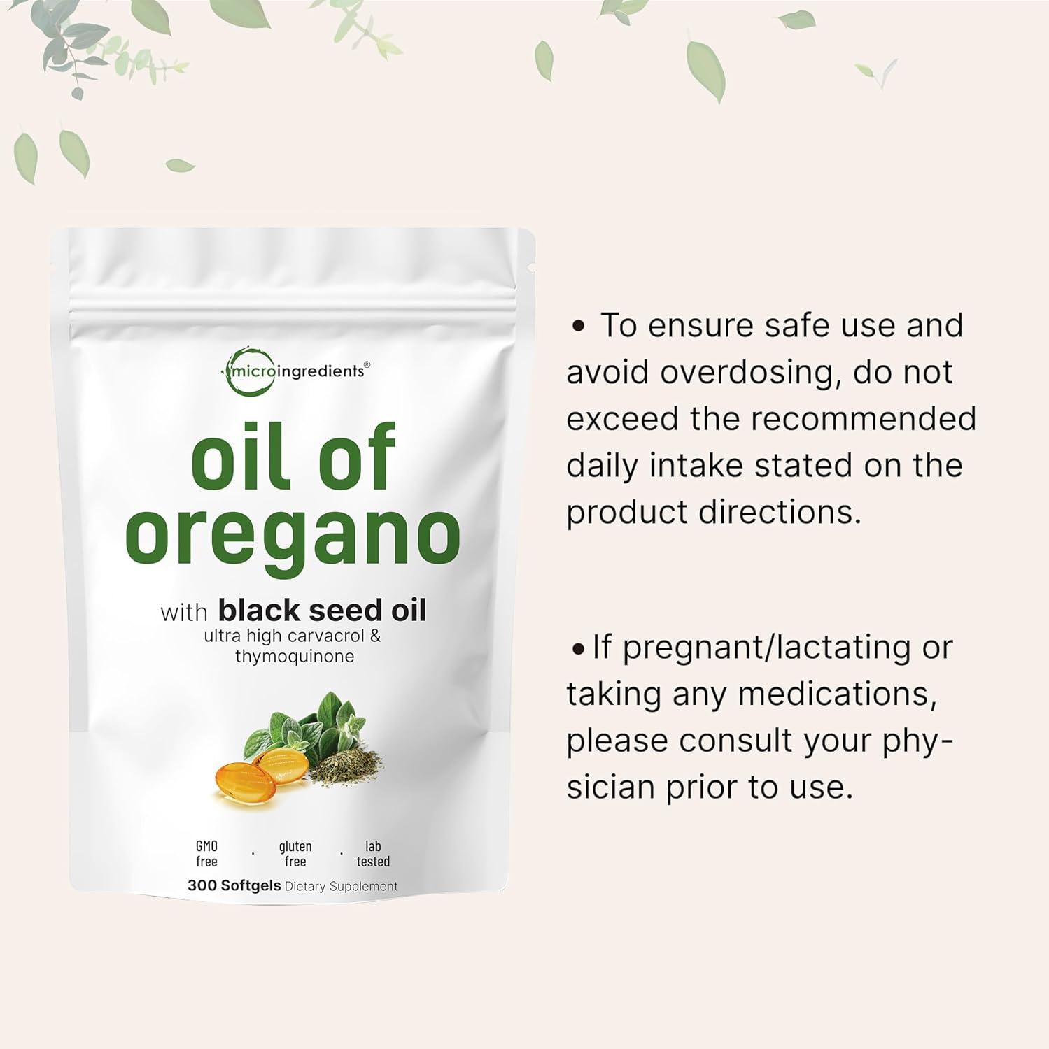 image:imageMicro Ingredients Oil of Oregano Softgels 300 Count 2 in 1 Formulated with Black Seed Oil 4X Strength Carvacrol amp Thymoquinone Plant Based NonGMO300 Count Pack of 1