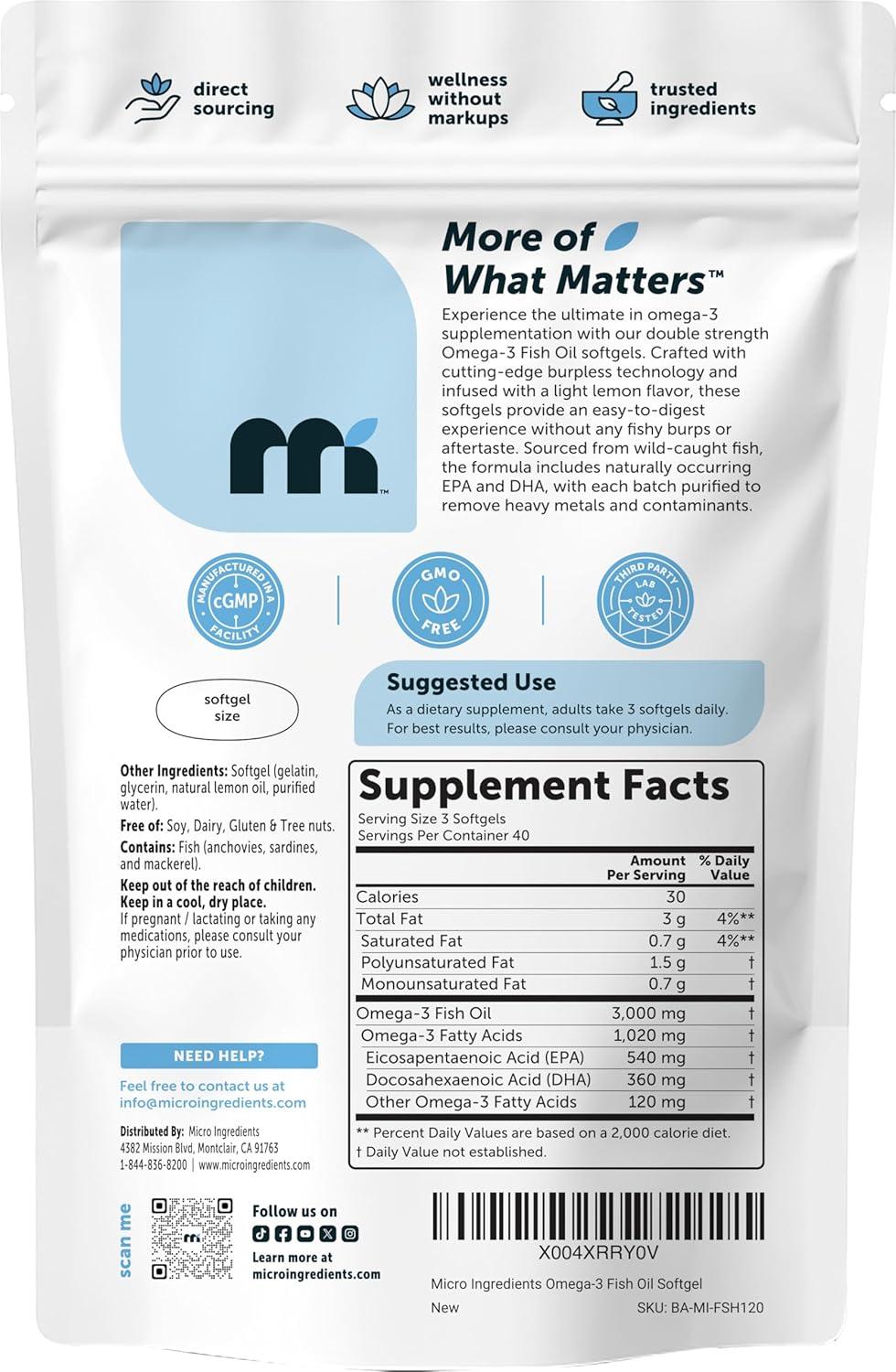 image:imageMicro Ingredients Omega 3 Fish Oil Supplements 3000mg Per Serving 240 Softgels Lemon Flavored Burpless EPA 540mg DHA 360mg Deep Sea Fish120 Count Pack of 1
