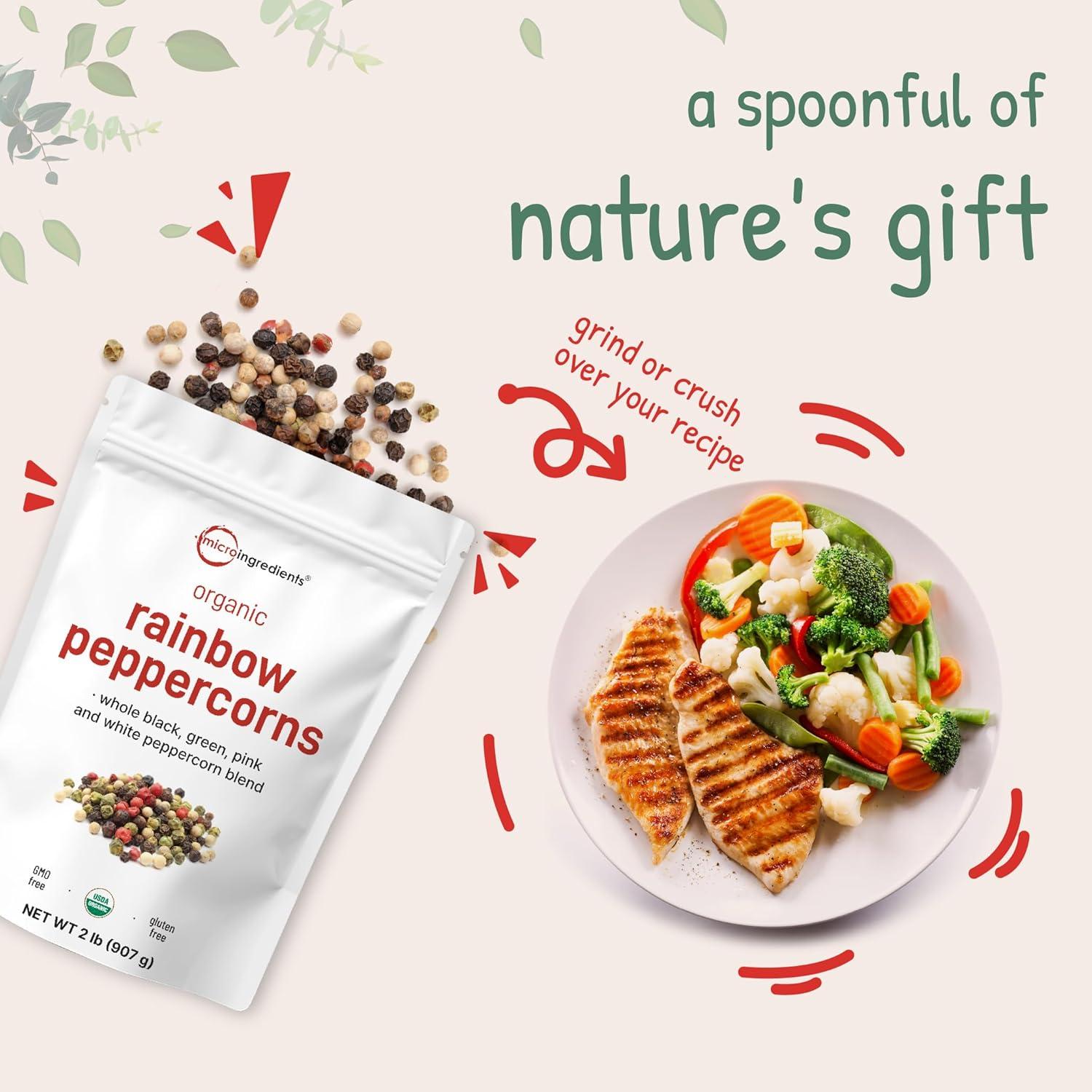 image:imageMicro Ingredients Organic Whole Rainbow Peppercorns 2lbs Premium Whole Peppercorns for Grinder Refill Great for Seasonings Meats amp Vegetables Additive Free NonGMO Bulk Supply
