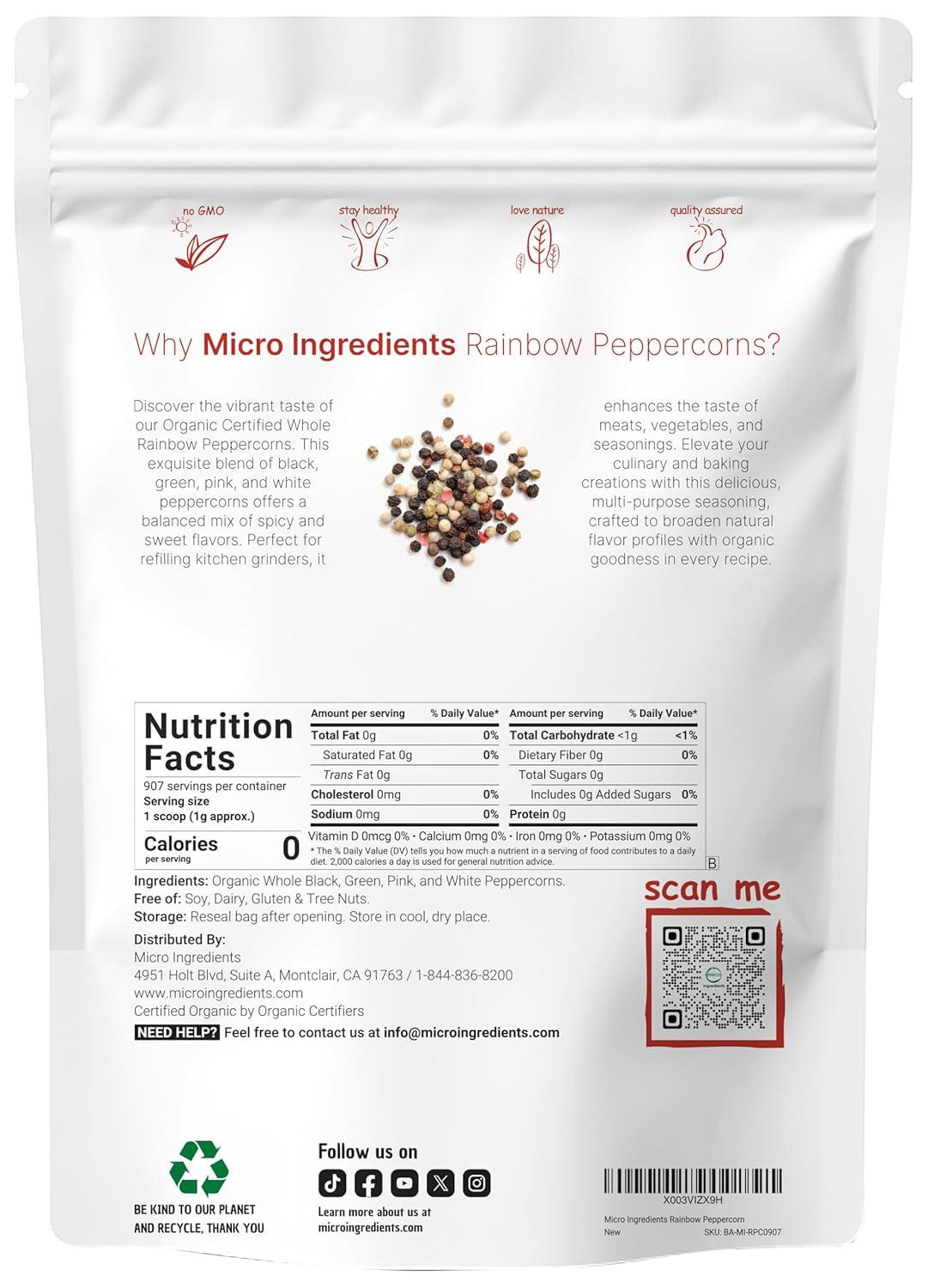 image:imageMicro Ingredients Organic Whole Rainbow Peppercorns 2lbs Premium Whole Peppercorns for Grinder Refill Great for Seasonings Meats amp Vegetables Additive Free NonGMO Bulk Supply