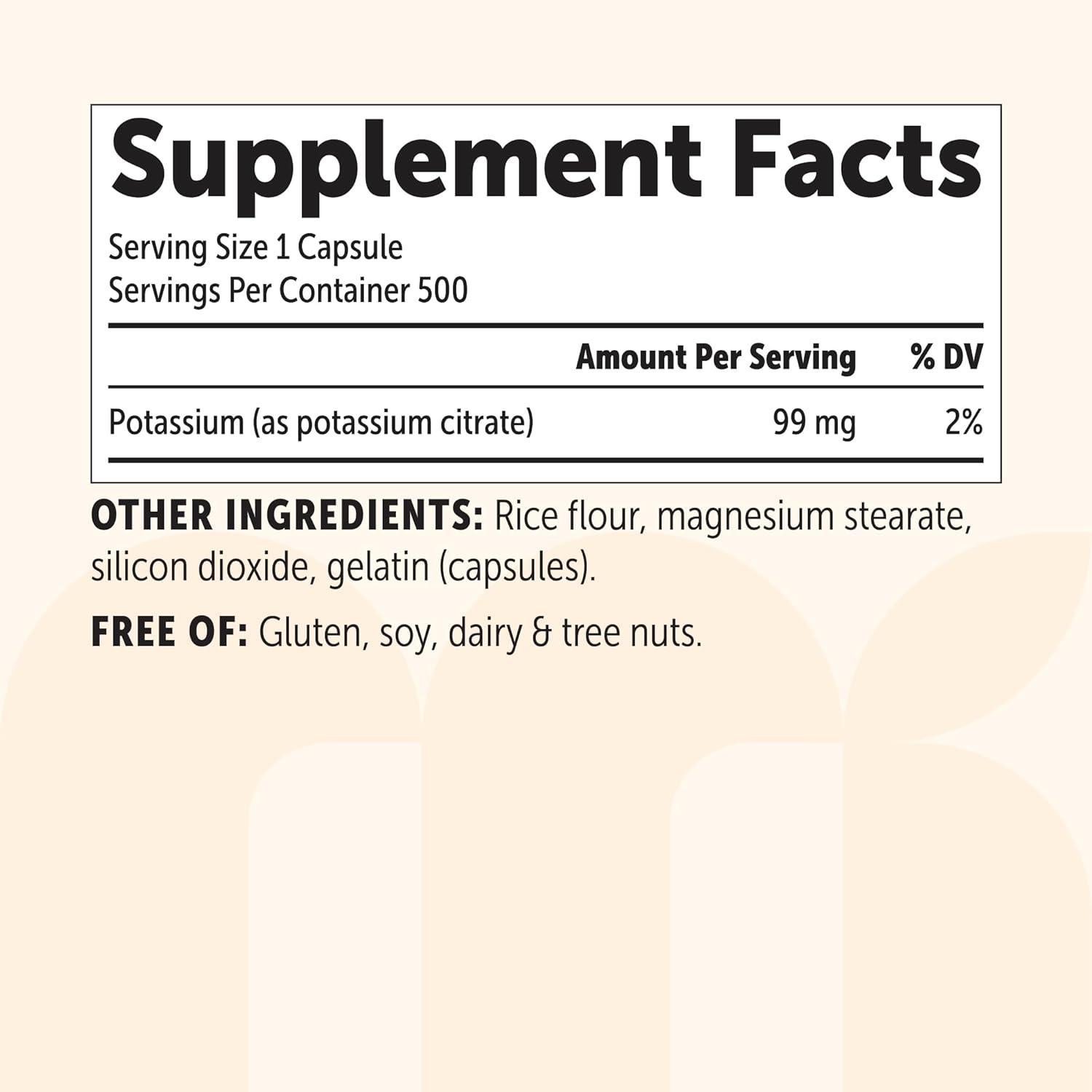 image:imageMicro Ingredients Potassium Citrate 99 mg Per Serving 500 Capsules 1 Year Supply Daily Mineral Supplement NonGMO Gluten Free Soy Free