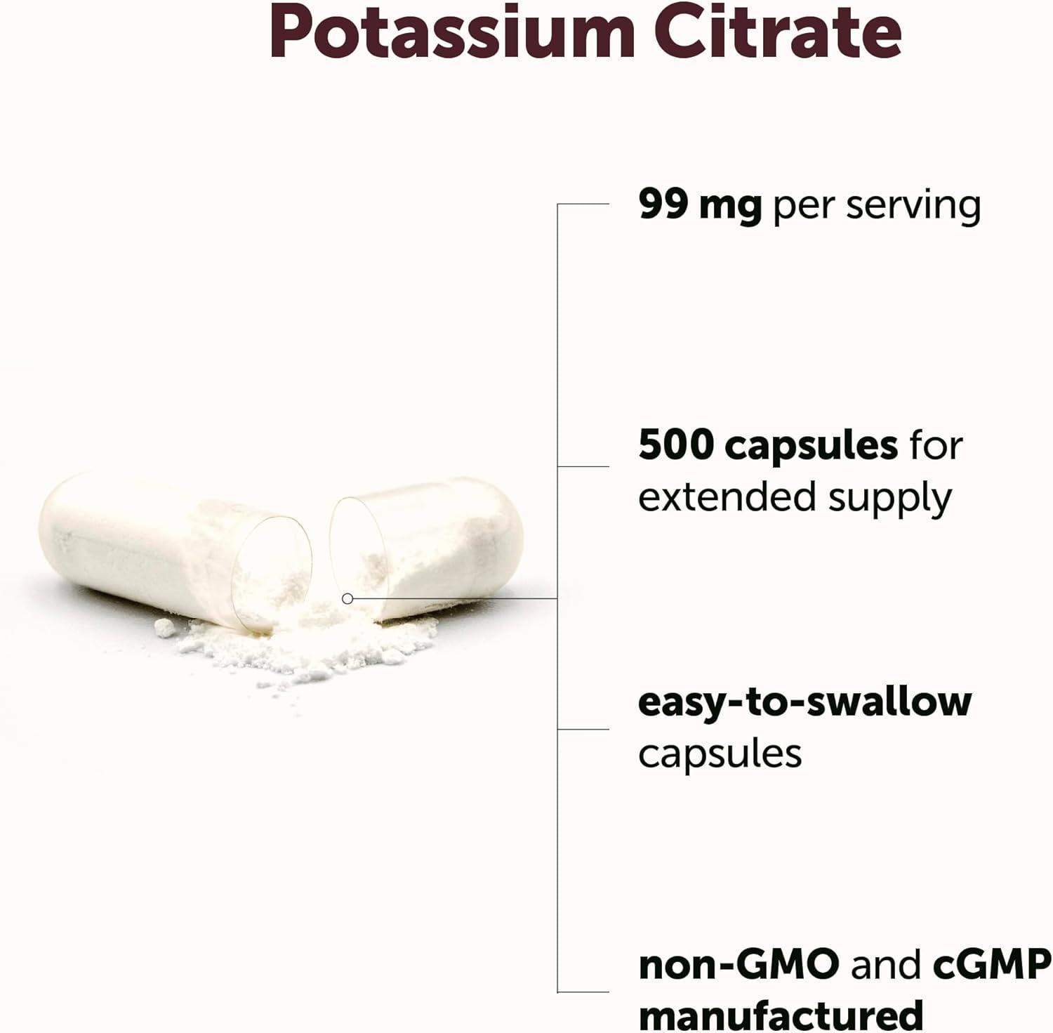 image:imageMicro Ingredients Potassium Citrate 99 mg Per Serving 500 Capsules 1 Year Supply Daily Mineral Supplement NonGMO Gluten Free Soy Free