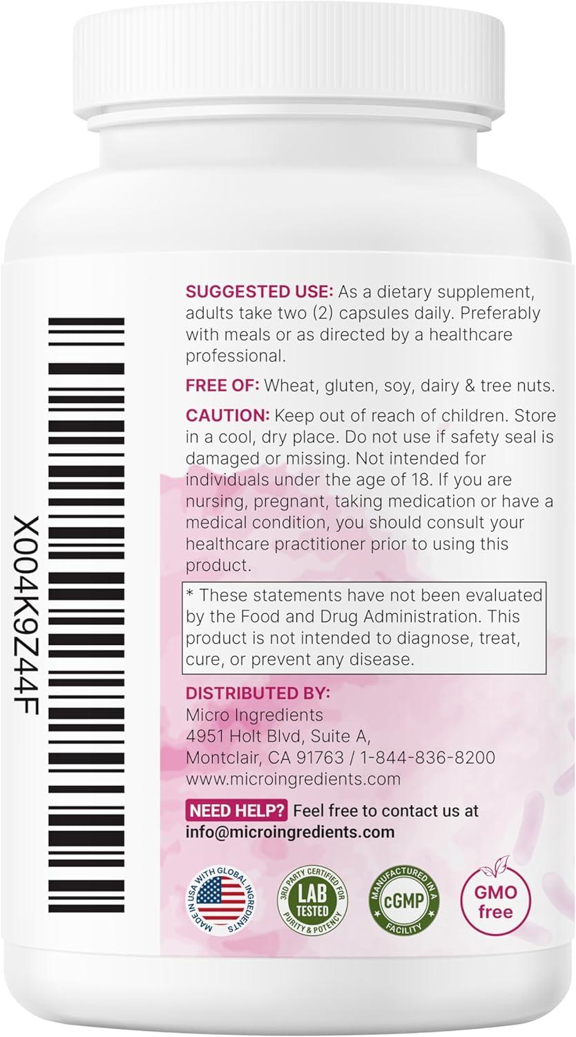 image:imageMicro Ingredients Probiotics for Women 100 Billion CFU with Prebiotics 120 Veggie Capsules pH Balance Urinary Tract Vaginal amp Gut Health Support 40 Strains with Cranberry DMannose amp More