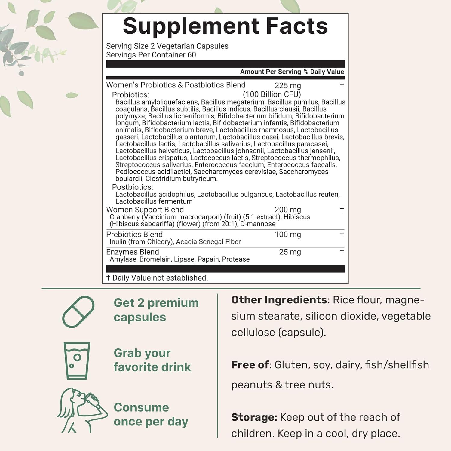image:imageMicro Ingredients Probiotics for Women 100 Billion CFU with Prebiotics 120 Veggie Capsules pH Balance Urinary Tract Vaginal amp Gut Health Support 40 Strains with Cranberry DMannose amp More