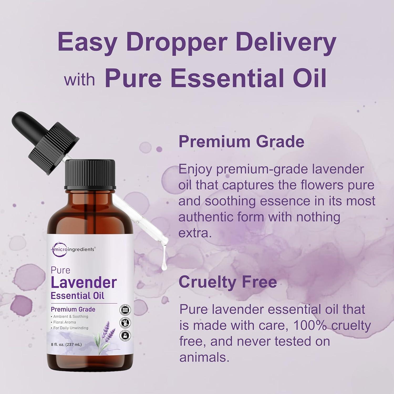 image:imageMicro Ingredients Pure Lavender Essential Oil 8 fl oz Premium Grade Liquid Drops DIY for Natural Aromatherapy Soap Lotion Diffuser Candles Body amp Scalp Massages Soothing Floral Aroma
