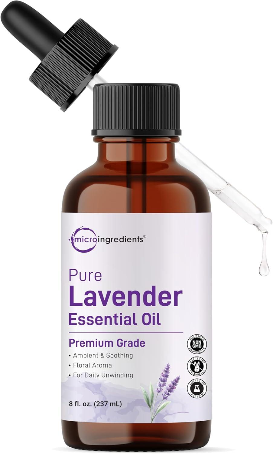 image:imageMicro Ingredients Pure Lavender Essential Oil 8 fl oz Premium Grade Liquid Drops DIY for Natural Aromatherapy Soap Lotion Diffuser Candles Body amp Scalp Massages Soothing Floral Aroma