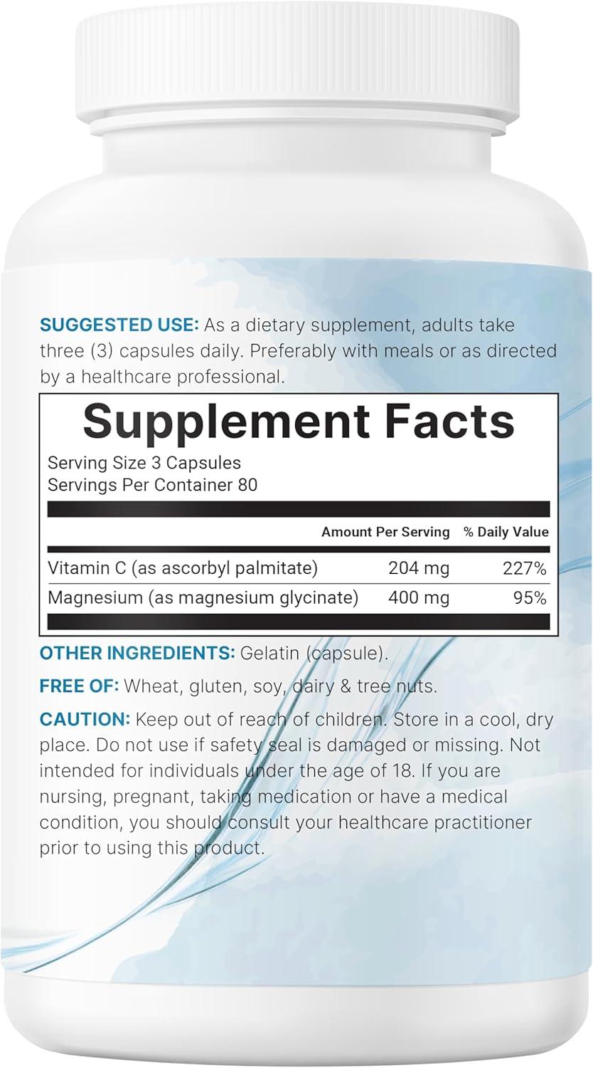 image:imageMicro Ingredients Pure Magnesium Glycinate 400mg Per Serving 240 Capsules Chelated Mineral Supplements with Elemental Form NonGMO Filler Free