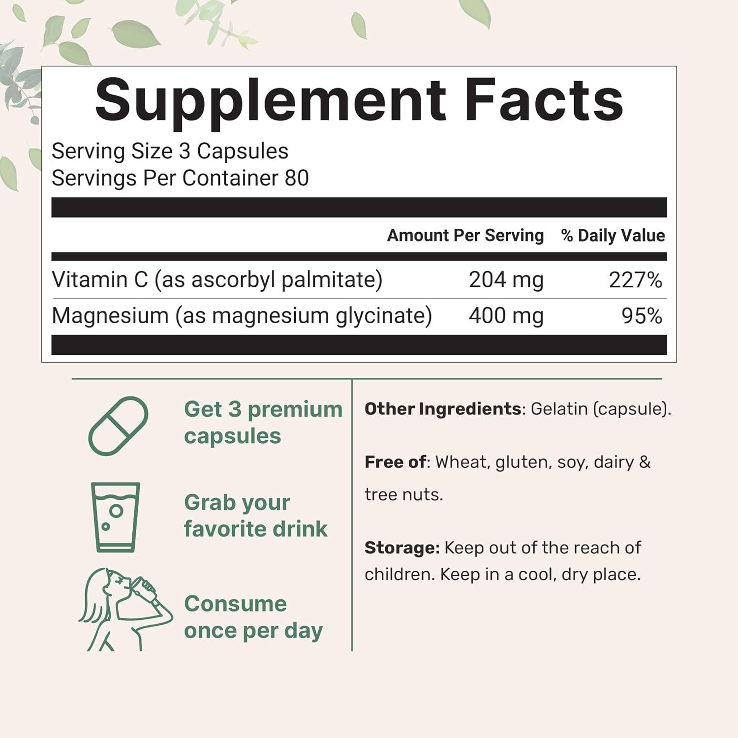 image:imageMicro Ingredients Pure Magnesium Glycinate 400mg Per Serving 240 Capsules Chelated Mineral Supplements with Elemental Form NonGMO Filler Free