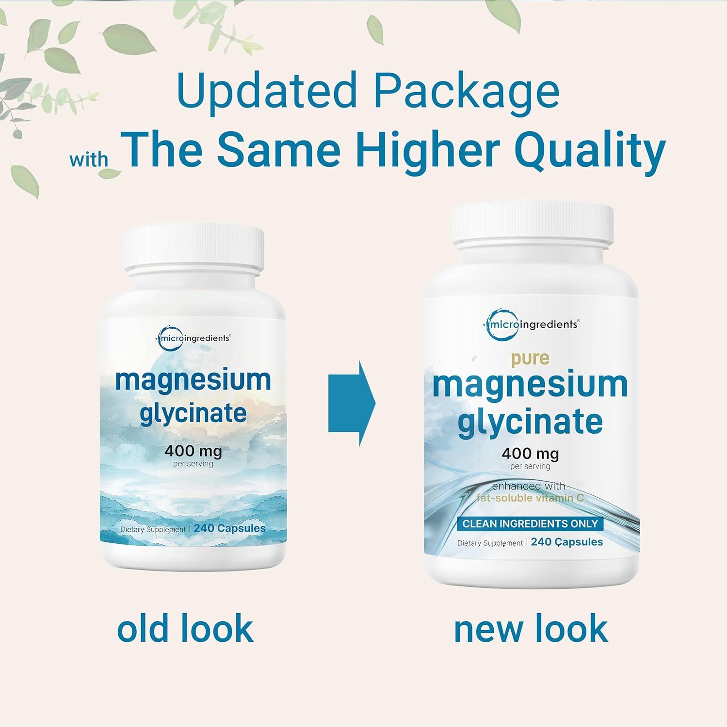 image:imageMicro Ingredients Pure Magnesium Glycinate 400mg Per Serving 240 Capsules Chelated Mineral Supplements with Elemental Form NonGMO Filler Free