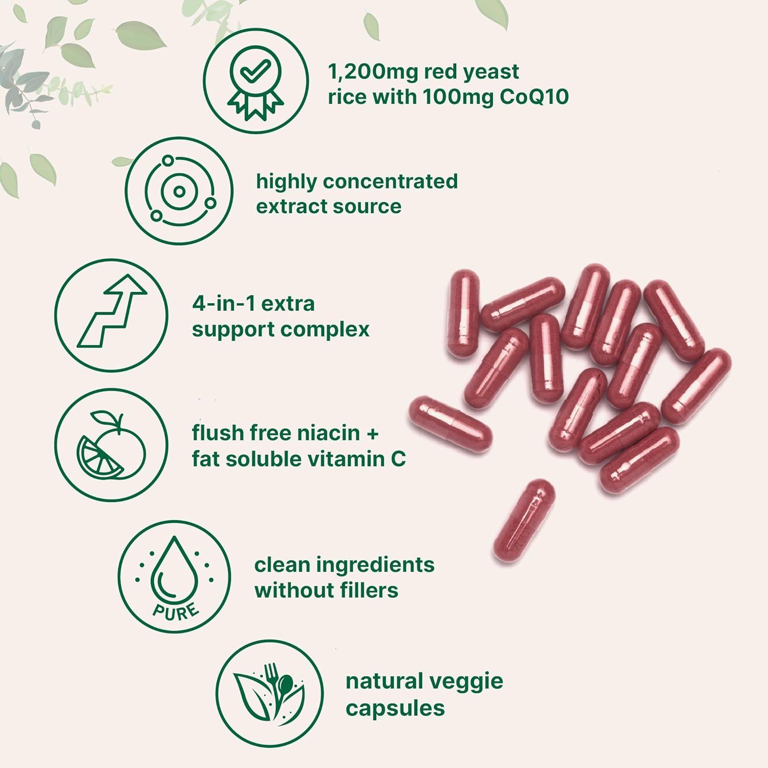 image:imageMicro Ingredients Red Yeast Rice with CoQ10 1200mg 240 Veggie Capsules Cholesterol Support amp Heart Health Supplements 4in1 with Flush Free Niacin amp Fat Soluble Vitamin C Filler Free NonGMO