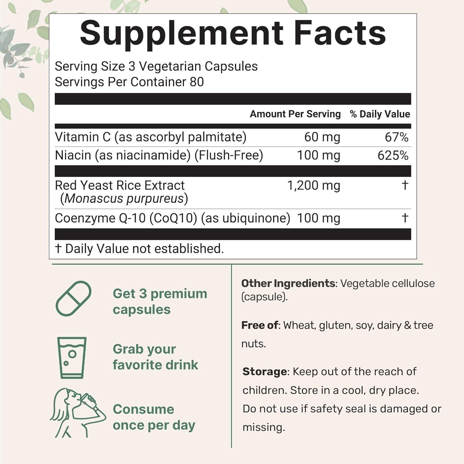 image:imageMicro Ingredients Red Yeast Rice with CoQ10 1200mg 240 Veggie Capsules Cholesterol Support amp Heart Health Supplements 4in1 with Flush Free Niacin amp Fat Soluble Vitamin C Filler Free NonGMO