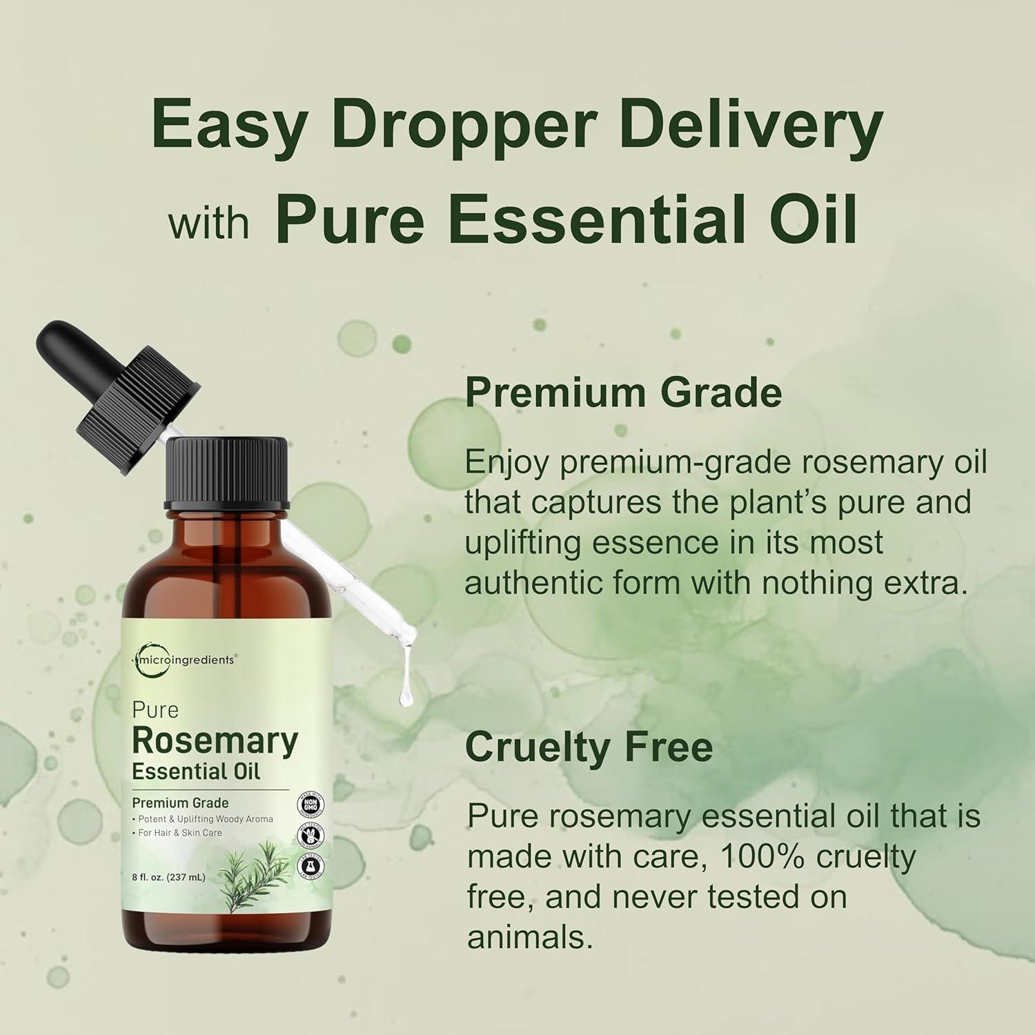 image:imageMicro Ingredients Rosemary Essential Oil for Hair Scalp amp Skin 8 fl oz 100 Pure amp Natural with Dropper Aromatherapy Diffuser Soap Candle amp Massage Use Woody Herbal Aroma CrueltyFree