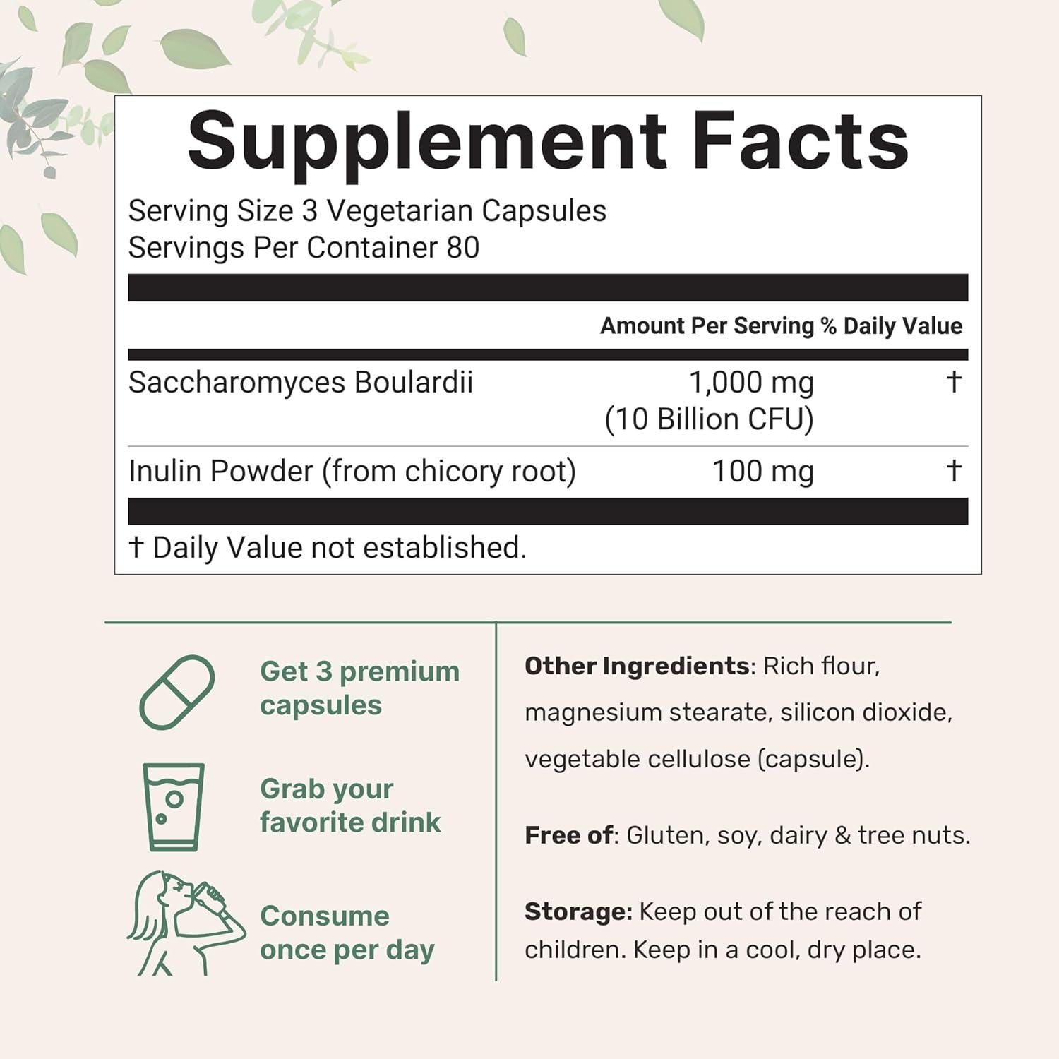 image:imageMicro Ingredients Saccharomyces Boulardii Probiotics 10 Billion CFU with Prebiotics 240 Vegetarian Capsules 2in1 Probiotic amp Prebiotic Blend Added Inulin from Chicory Root NonGMO