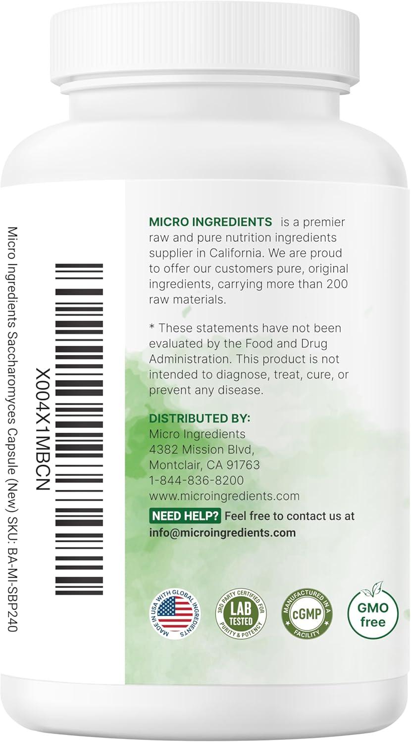 image:imageMicro Ingredients Saccharomyces Boulardii Probiotics 10 Billion CFU with Prebiotics 240 Vegetarian Capsules 2in1 Probiotic amp Prebiotic Blend Added Inulin from Chicory Root NonGMO