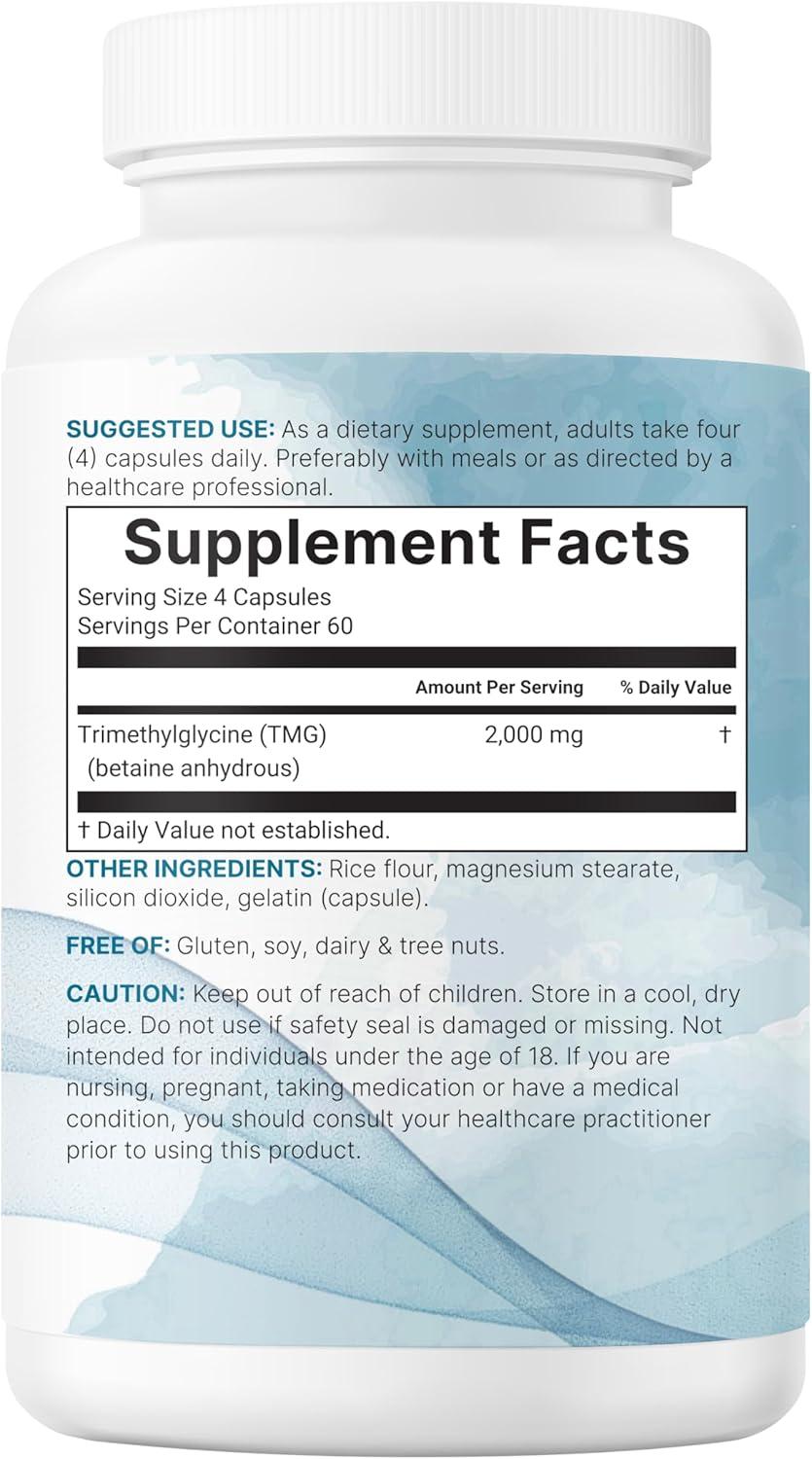 image:imageMicro Ingredients TMG 2000mg 240 Capsules Double Strength Betaine Anhydrous Trimethylglycine NonGMO Gluten Free