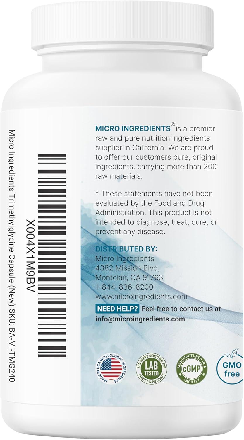 image:imageMicro Ingredients TMG 2000mg 240 Capsules Double Strength Betaine Anhydrous Trimethylglycine NonGMO Gluten Free