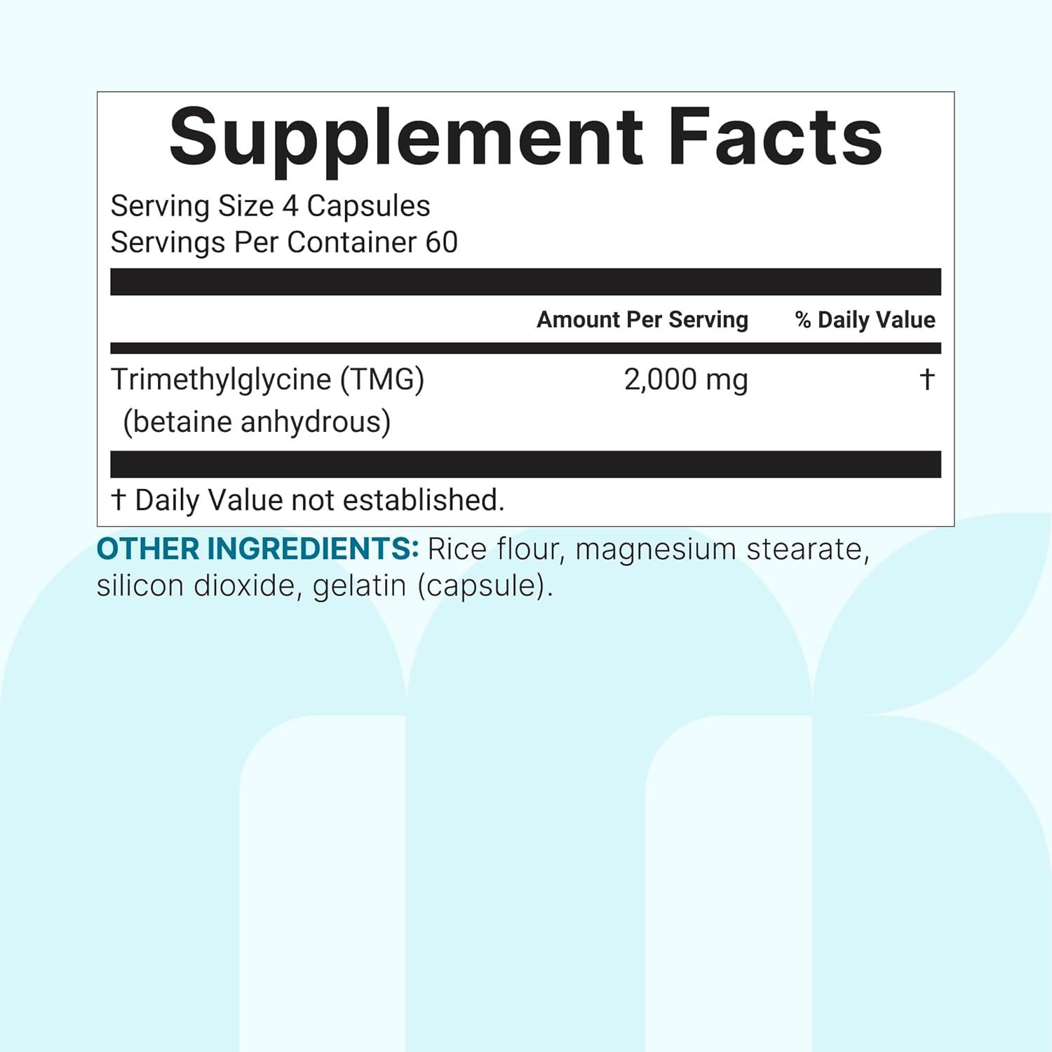 image:imageMicro Ingredients TMG 2000mg 240 Capsules Double Strength Betaine Anhydrous Trimethylglycine NonGMO Gluten Free