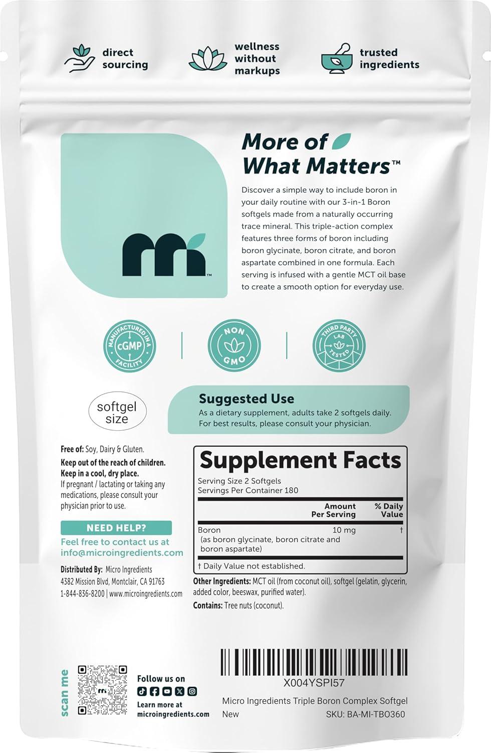 image:imageMicro Ingredients Triple Boron Complex 10mg Per Serving 360 Softgels with MCT Oil Boron Supplement for Men amp Women Boron Glycinate Citrate amp Aspartate Triple Action Formula NonGMO Gluten Free