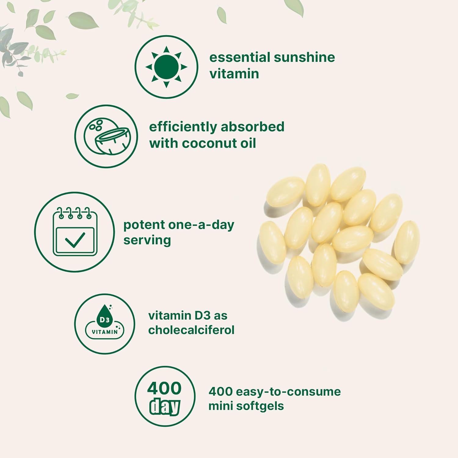 image:imageMicro Ingredients Vitamin D3 10000 IU 400 Softgels Virgin Coconut Oil Cholecalciferol Form Bone Immune amp Heart Support Easy to Swallow NonGMO