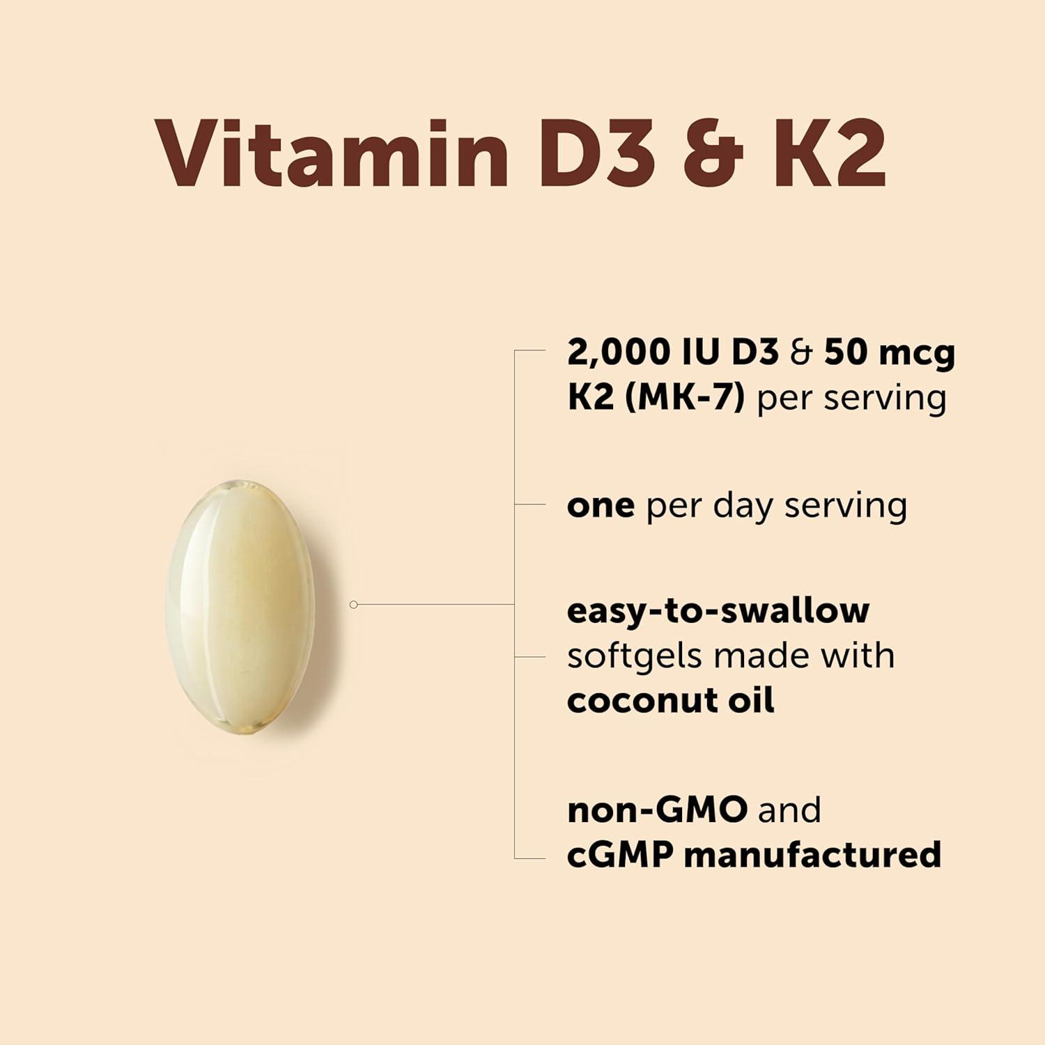 image:imageMicro Ingredients Vitamin D3 2000 IU K2 MK7 50 mcg 300 Softgels Made with Coconut Oil 2in1 Formula Easy to Swallow NonGMO