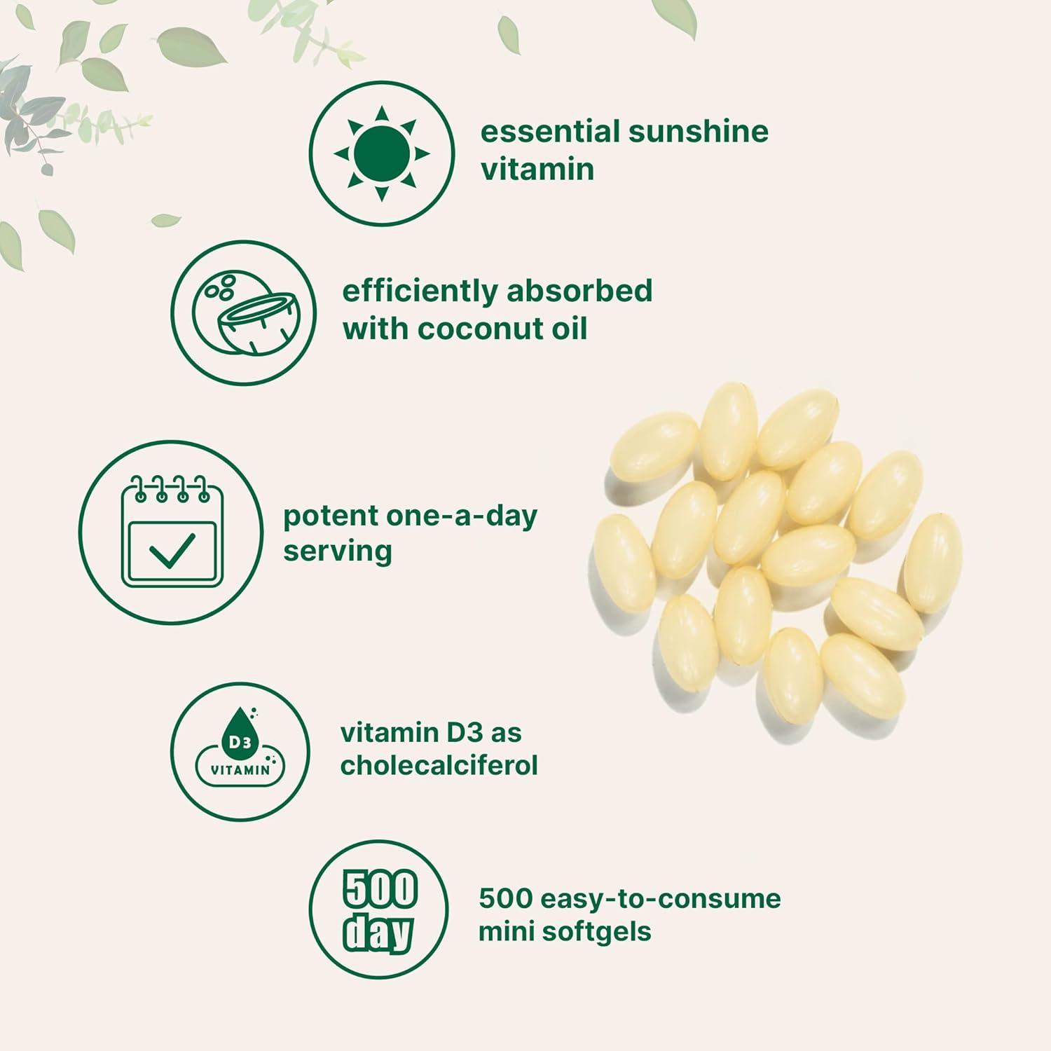 image:imageMicro Ingredients Vitamin D3 2000 IU 500 Softgels Virgin Coconut Oil Cholecalciferol Form Bone Immune amp Heart Support Easy to Swallow NonGMO