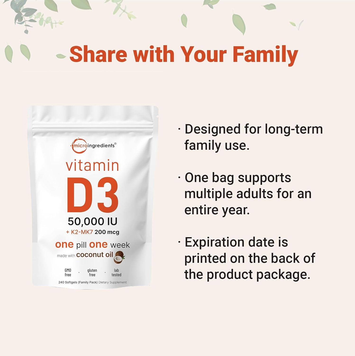 image:imageMicro Ingredients Vitamin D3 50000 IU K2 MK7 200 mcg 240 Softgels Virgin Coconut Oil 2in1 Support Easy to Swallow NonGMO