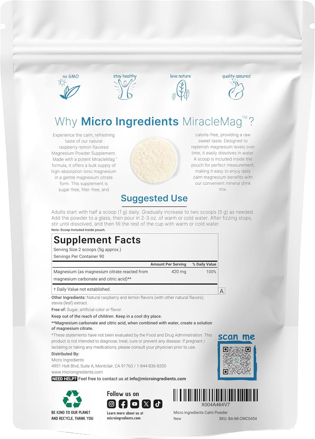 image:imageMiracleMag Calm Magnesium Powder 1lb Magnesium Citrate Supplement Sweet Raspberry Lemon Flavored Calm amp Relaxation Mineral Support Easily Absorbed Ionic Form NonGMO Vegan Sugar Free