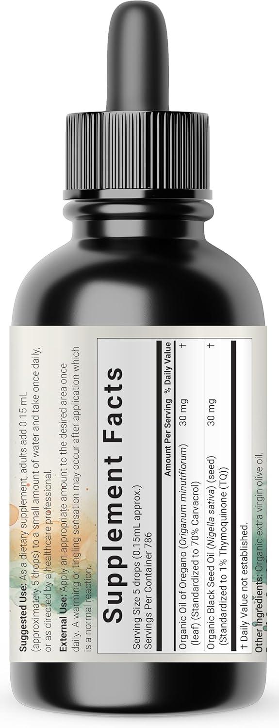image:imageOrganic Oil of Oregano with Black Seed Oil 4 fl oz 2in1 Dropper High Potency Liquid Drops with Carvacrol amp Thymoquinone Natural Herbal Supplement Vegan Plant Based NonGMO