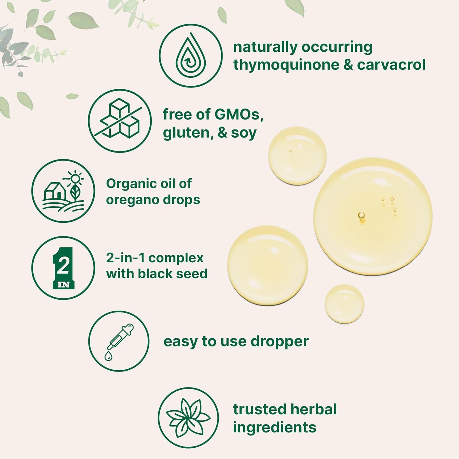 image:imageOrganic Oil of Oregano with Black Seed Oil 4 fl oz 2in1 Dropper High Potency Liquid Drops with Carvacrol amp Thymoquinone Natural Herbal Supplement Vegan Plant Based NonGMO
