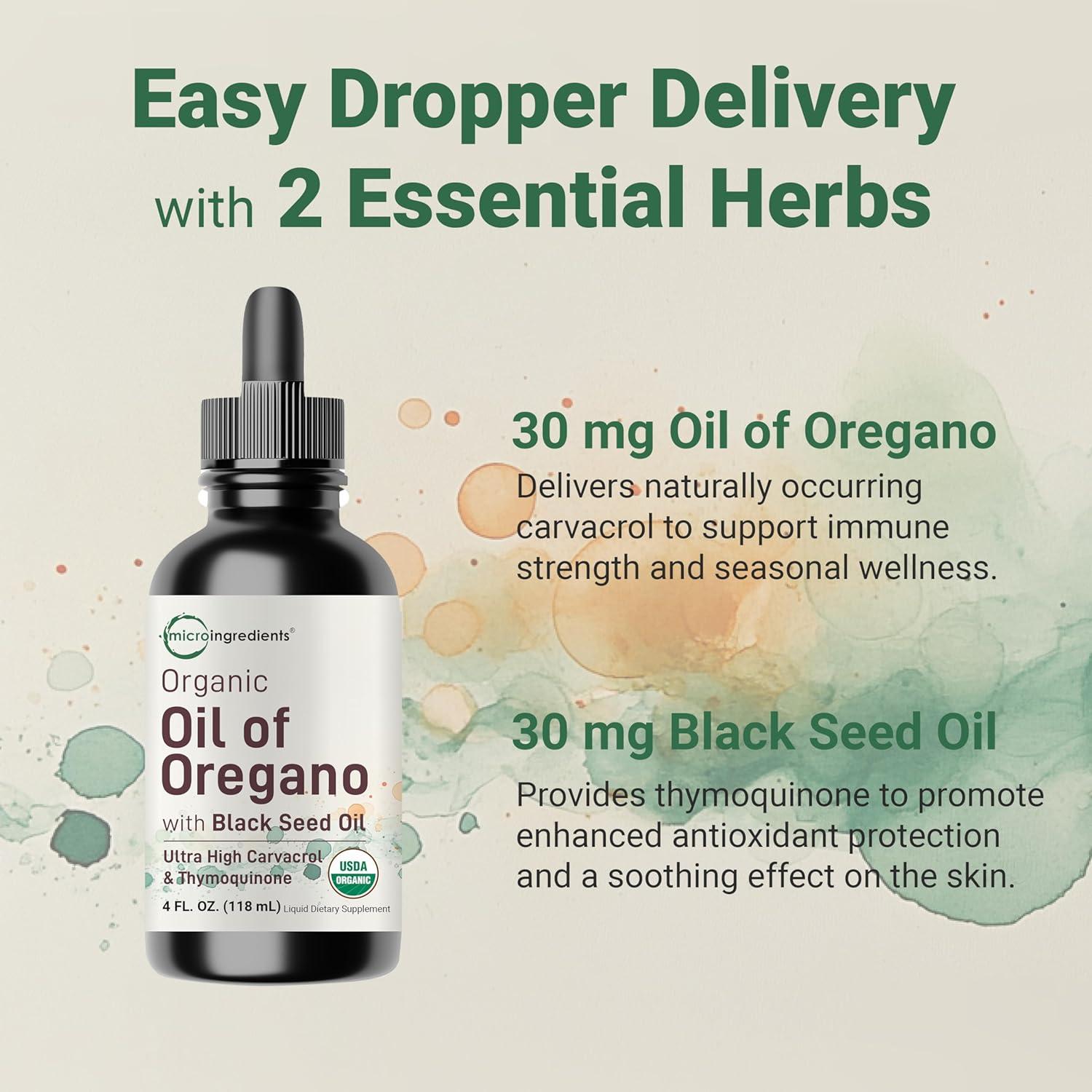 image:imageOrganic Oil of Oregano with Black Seed Oil 4 fl oz 2in1 Dropper High Potency Liquid Drops with Carvacrol amp Thymoquinone Natural Herbal Supplement Vegan Plant Based NonGMO