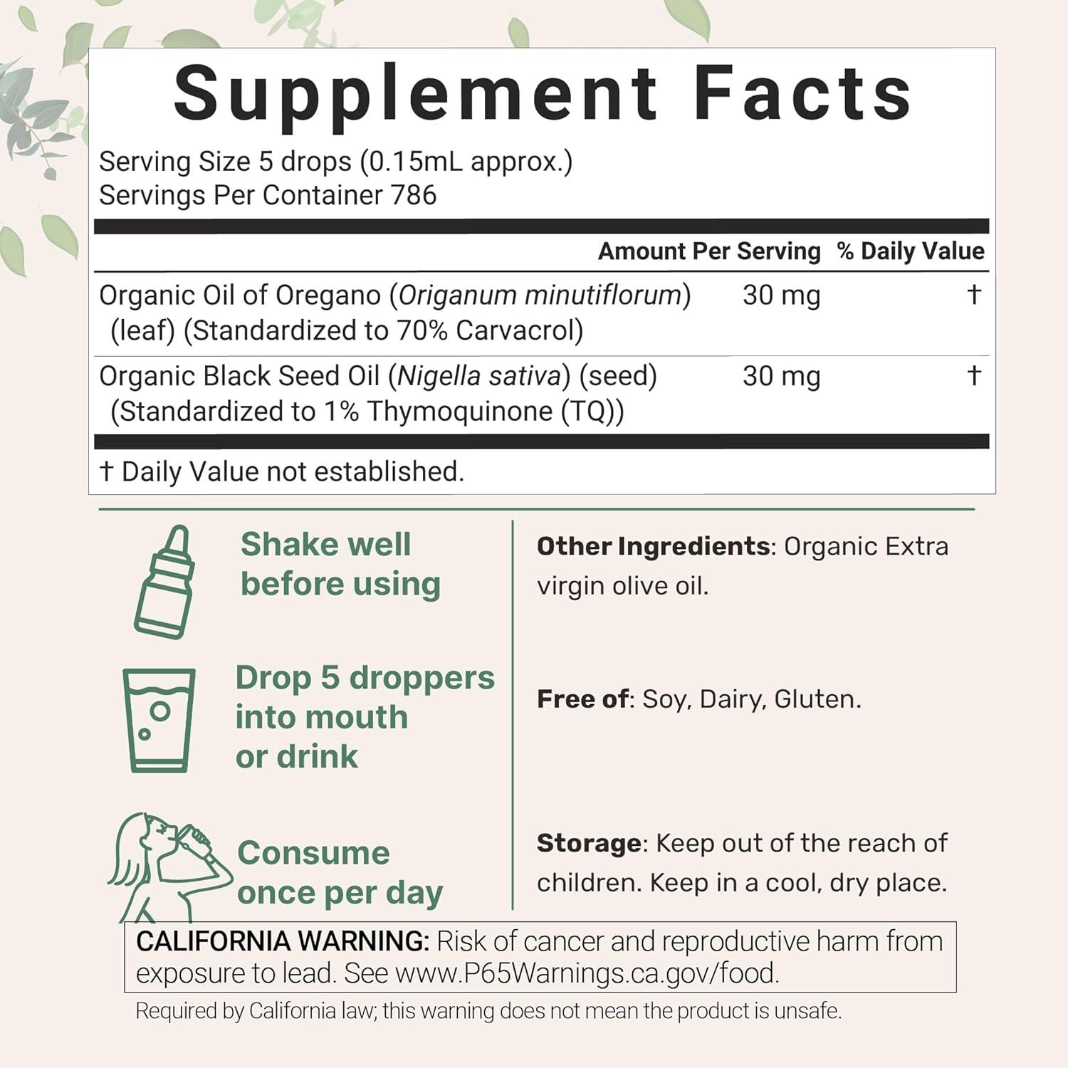 image:imageOrganic Oil of Oregano with Black Seed Oil 4 fl oz 2in1 Dropper High Potency Liquid Drops with Carvacrol amp Thymoquinone Natural Herbal Supplement Vegan Plant Based NonGMO