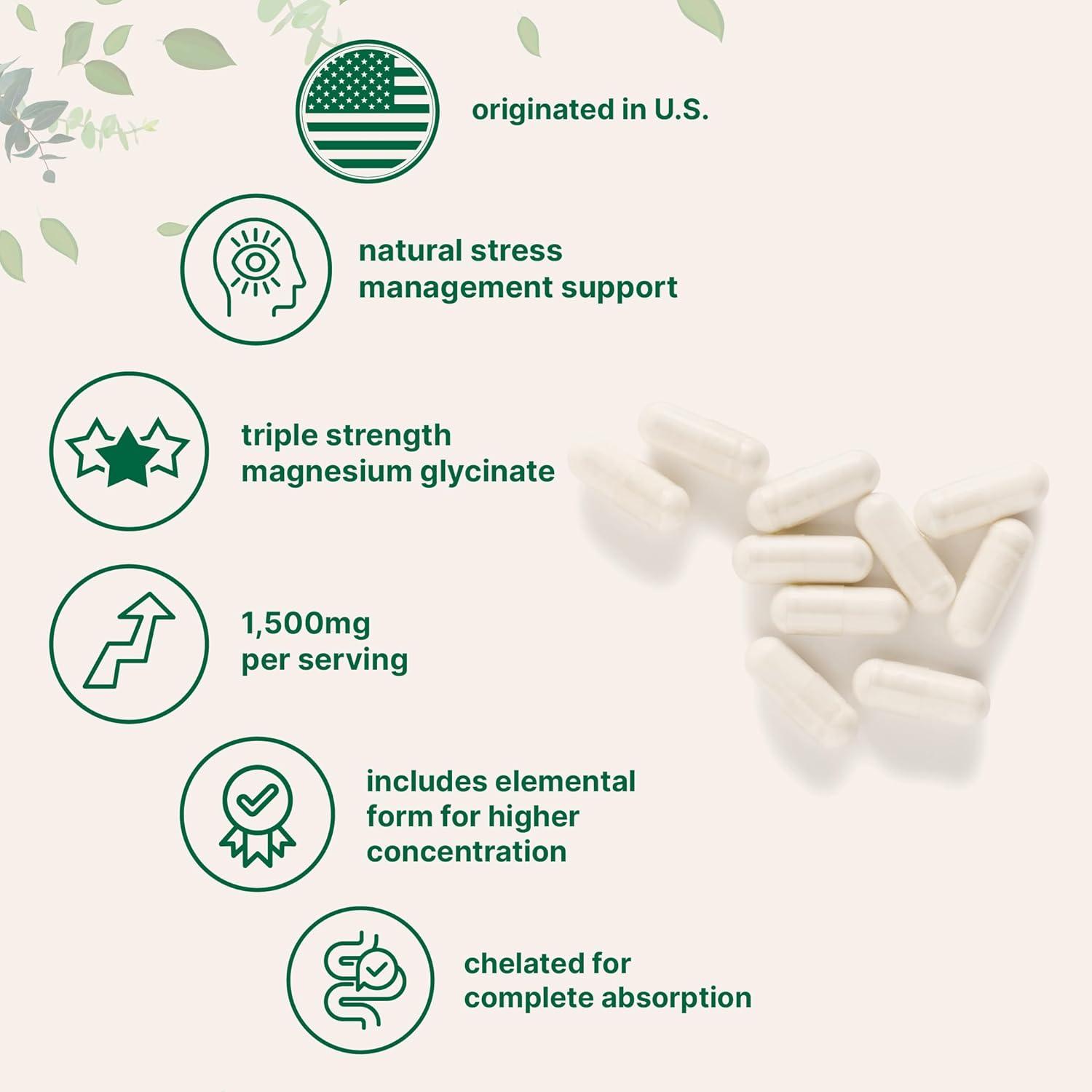 image:imageTriple Strength Magnesium Glycinate 1500mg Per Serving 240 Capsules 500mg Per Capsule Easily Absorbed Chelated Magnesium Elemental Form Healthy Muscle Bones amp Mood Support NonGMO