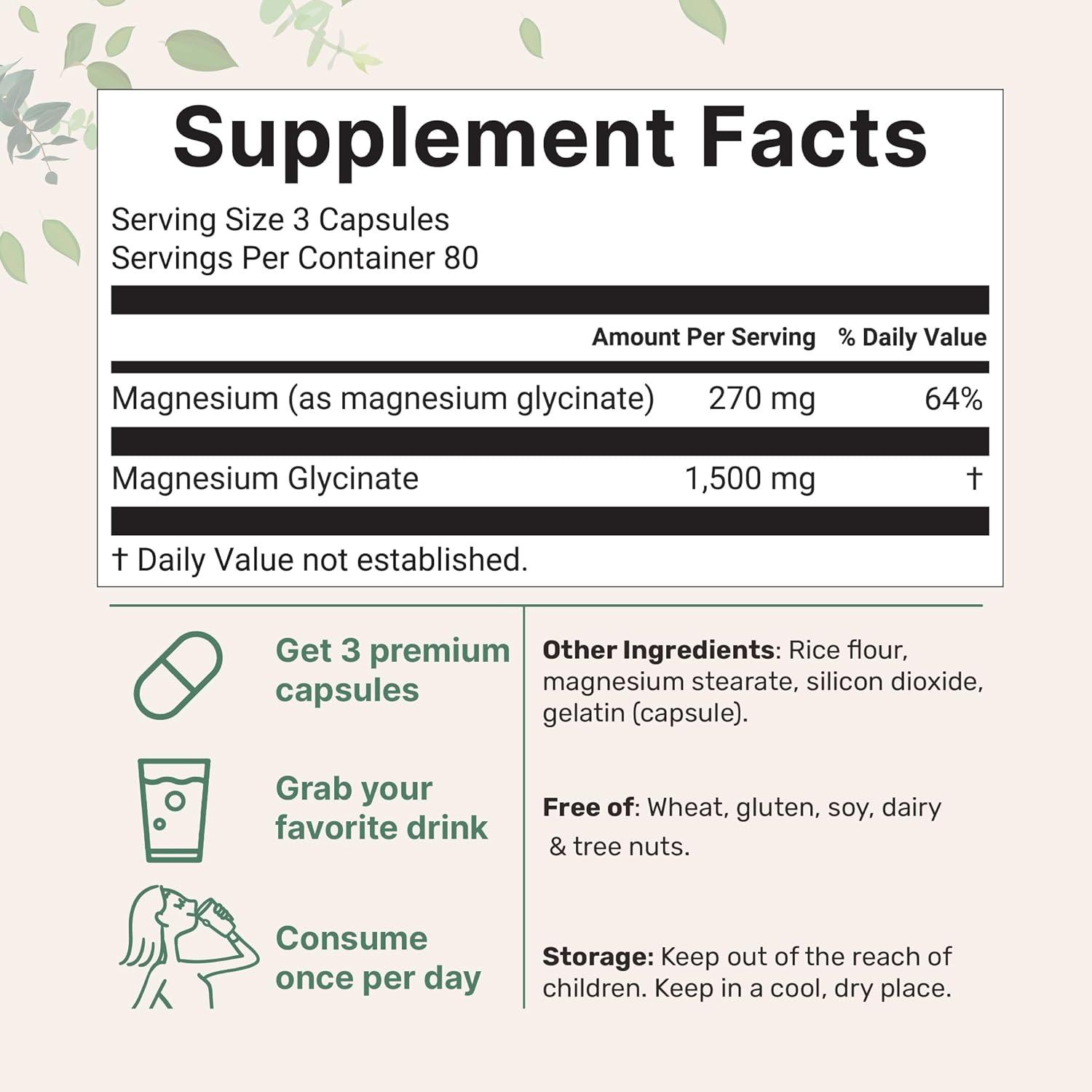 image:imageTriple Strength Magnesium Glycinate 1500mg Per Serving 240 Capsules 500mg Per Capsule Easily Absorbed Chelated Magnesium Elemental Form Healthy Muscle Bones amp Mood Support NonGMO