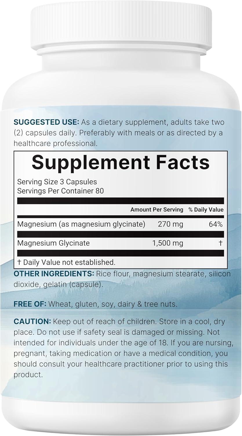 image:imageTriple Strength Magnesium Glycinate 1500mg Per Serving 240 Capsules 500mg Per Capsule Easily Absorbed Chelated Magnesium Elemental Form Healthy Muscle Bones amp Mood Support NonGMO