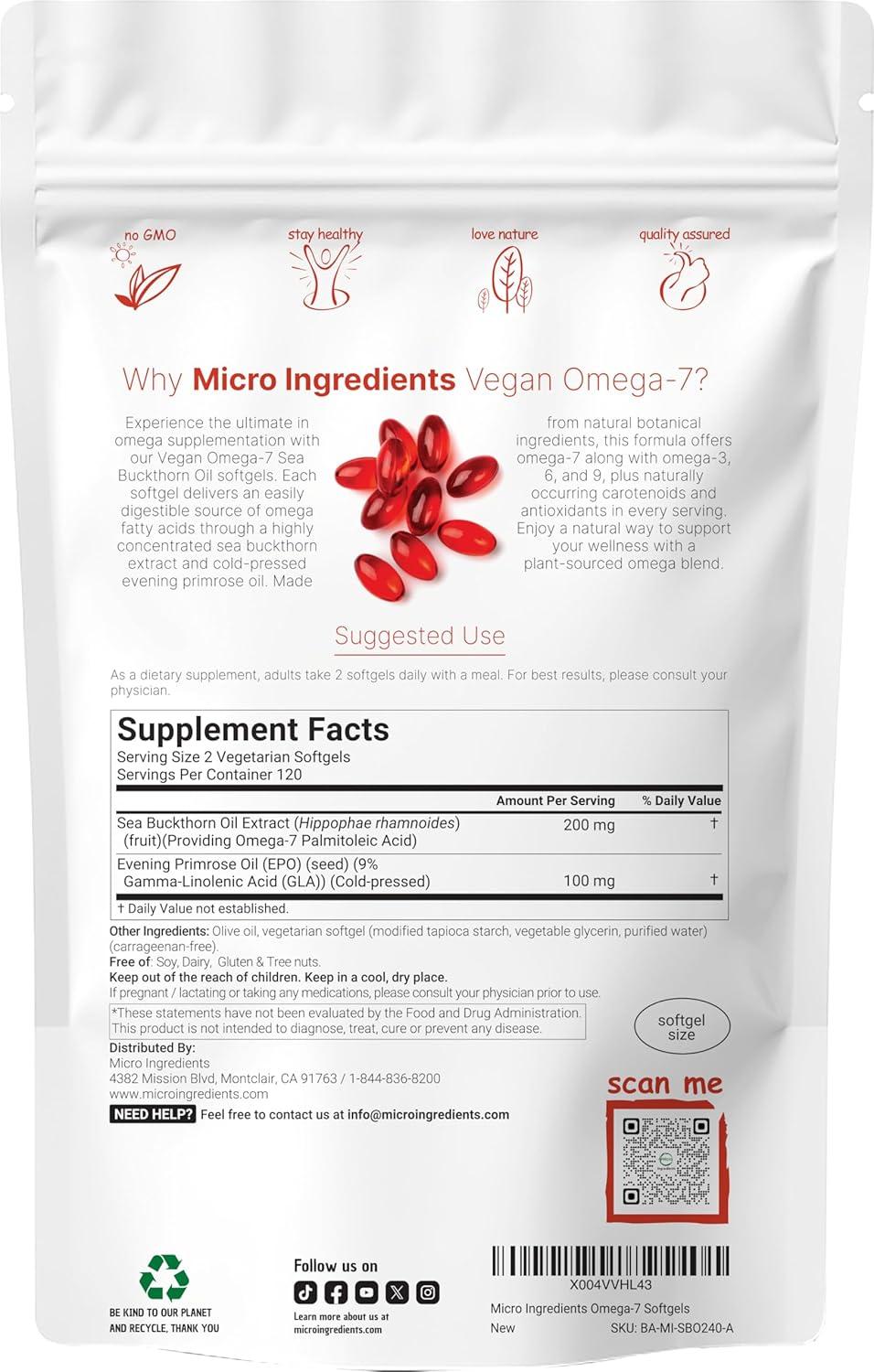 image:imageVegan Omega7 Sea Buckthorn Oil 240 Vegetarian Softgels 2in1 with Evening Primrose Oil Plant Based Botanical Oil Blend NonGMO Gluten amp Carrageenan Free