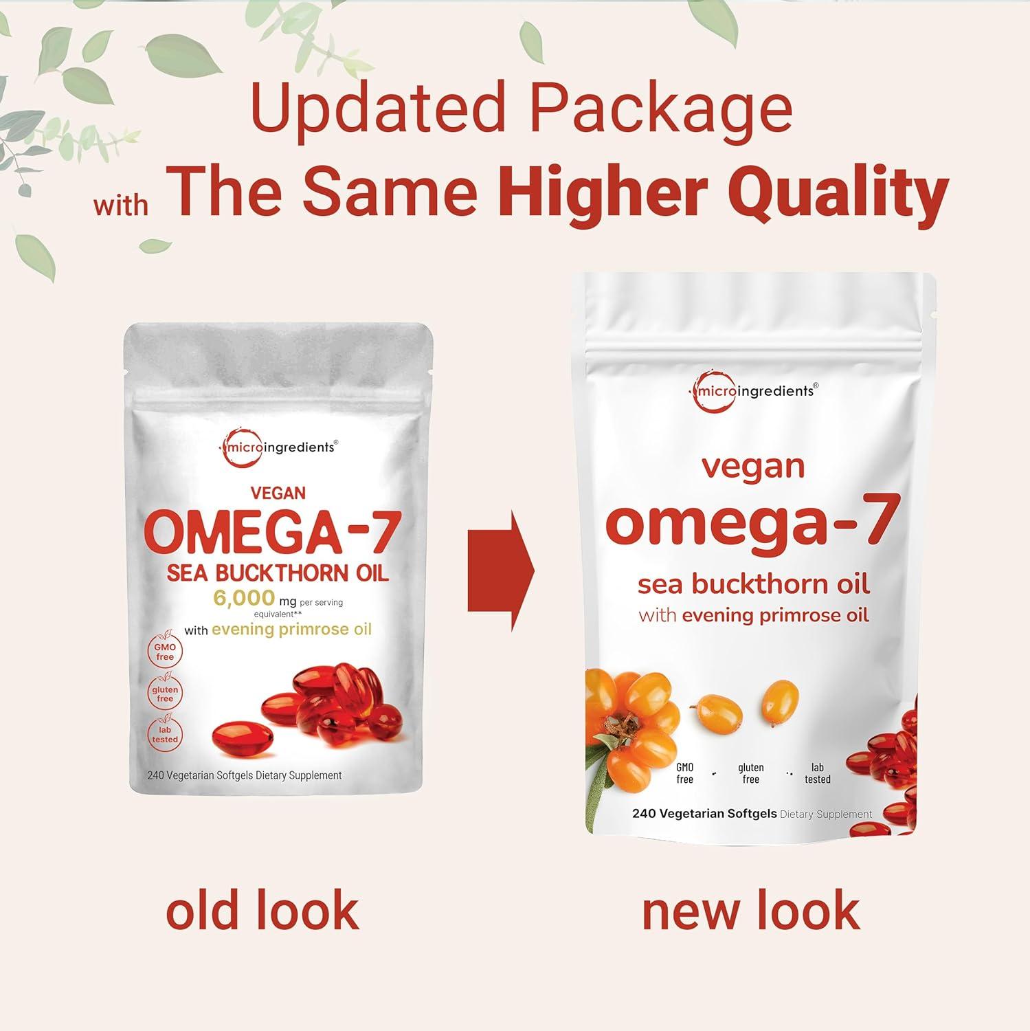 image:imageVegan Omega7 Sea Buckthorn Oil 240 Vegetarian Softgels 2in1 with Evening Primrose Oil Plant Based Botanical Oil Blend NonGMO Gluten amp Carrageenan Free