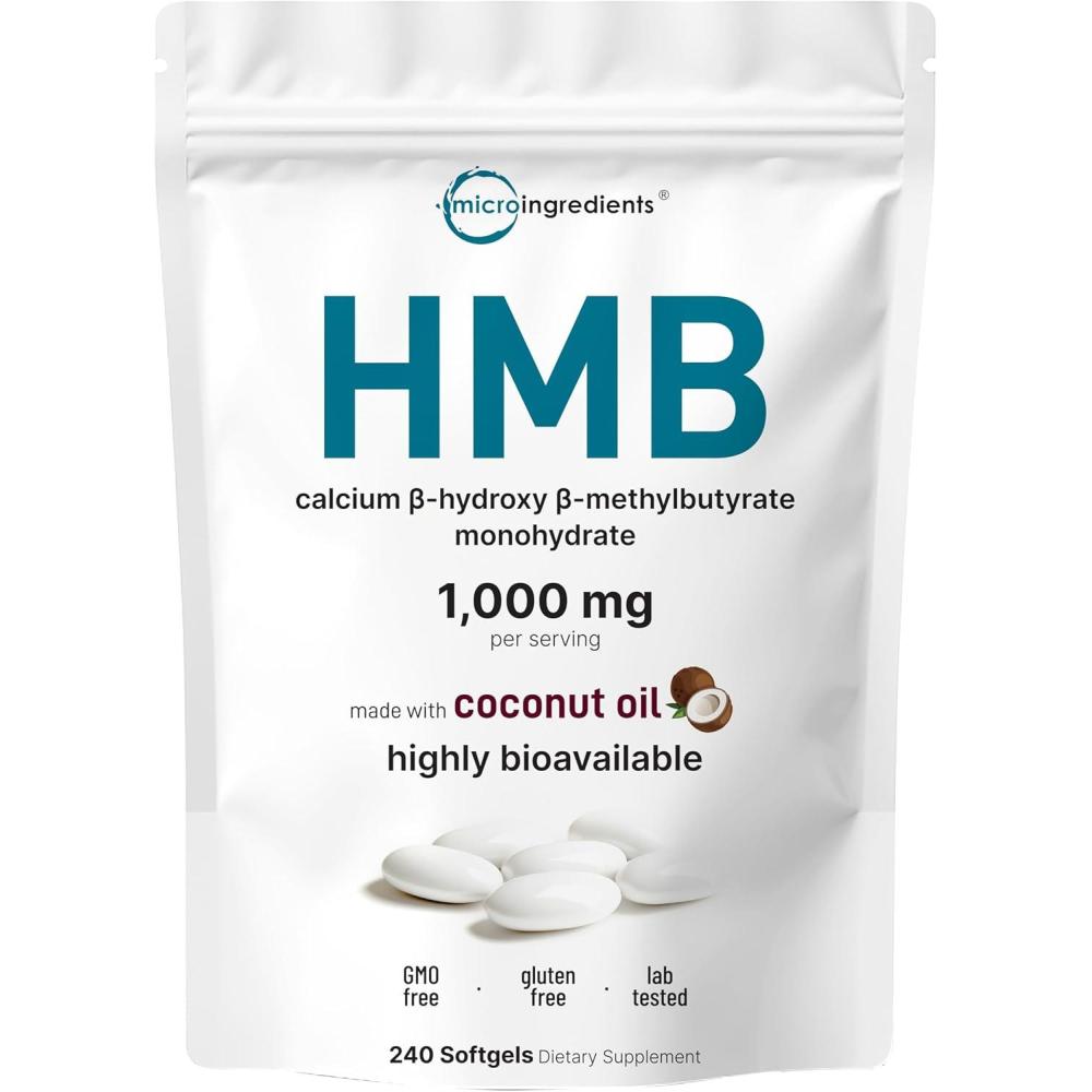 image:imageHMB 1000mg 240 Softgels with Coconut Oil Highly Bioavailable HMB Supplements for Men amp Women Calcium BetaHydroxy BetaMethylbutyrate Supports Lean Muscle Mass amp Muscle Recovery