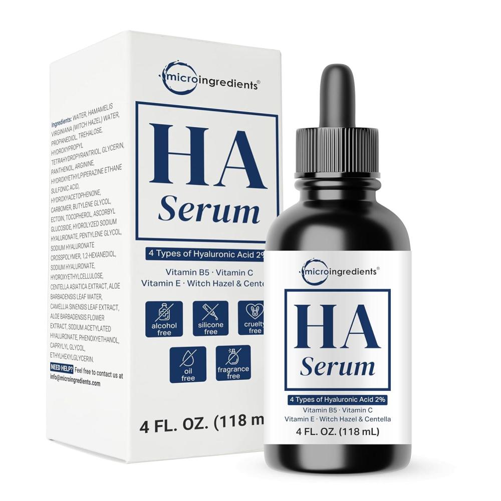 image:imageHyaluronic Acid Serum with Vitamin B5 for Face Lightweight Hydrating Face Serum for Dry amp Sensitive Skin 4 Types of HA at 2 with Vitamin C amp E OilFree amp FragranceFree 4 fl oz