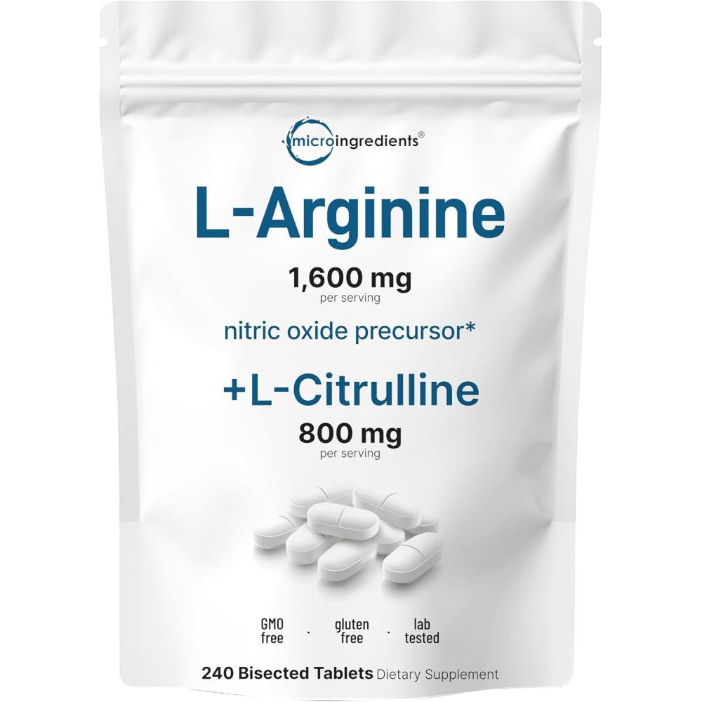 image:imageLArginine 1600mg Nitric Oxide Supplement for Men with LCitrulline 240 Bisected Tablets  Nitric Oxide Precursor  Muscle Energy amp Heart Support  NonGMO Gluten Free  4 Month Supply