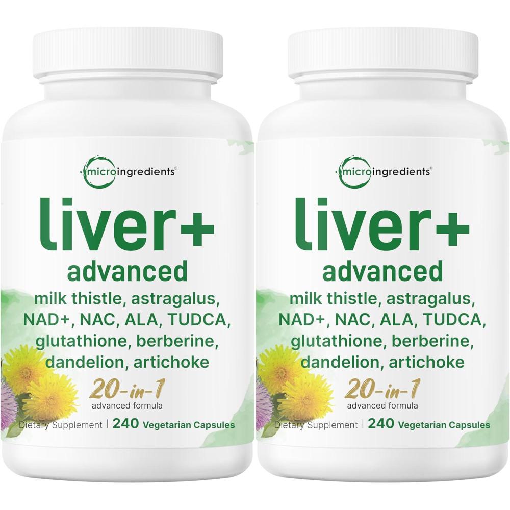 image:imageLiver Advanced 240 Veggie Capsules 20in1 Complex with Milk Thistle Dandelion NAD NAC ALA TUDCA Glutathione Artichoke Turmeric amp Astragalus NonGMO Gluten Free240 Count Pack of 2