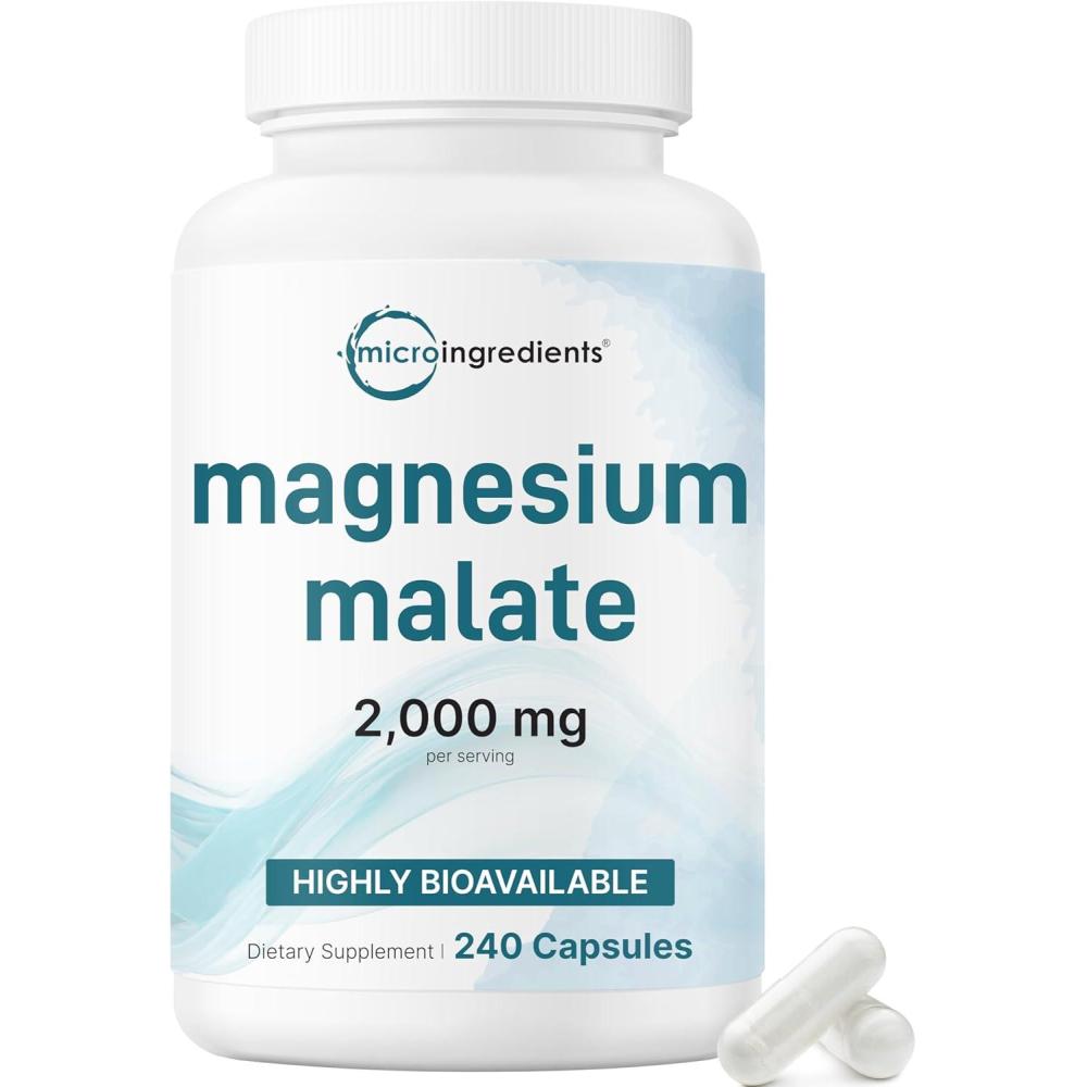 image:imageMagnesium Malate 2000mg 240 Capsules Magnesium Supplement with Elemental Form Chelated Mineral Supplements NonGMO Gluten Free