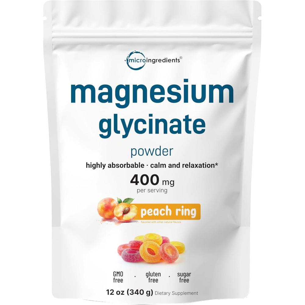 image:imageMagnesium Powder 12oz 56 Servings Magnesium Glycinate Powder Sweet Peach Ring Flavored Sleep Muscle Heart amp Nerve Health Support Easily Absorbed NonGMO Vegan Sugar Free