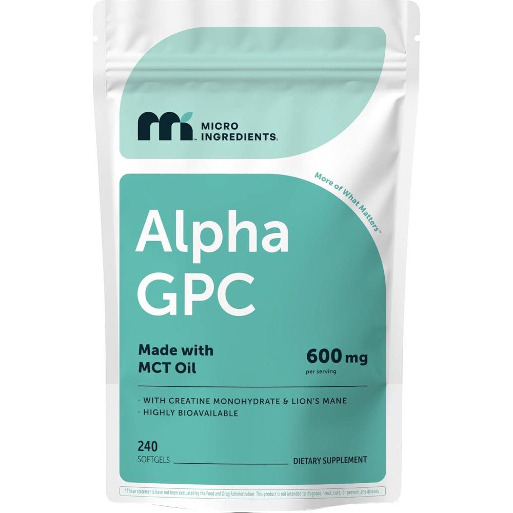image:imageMicro Ingredients Alpha GPC 600mg per Serving with MCT Oil 240 Softgels Bioavailable Choline Supplement with Creatine Monohydrate amp Lions Mane NonGMO cGMP Manufactured