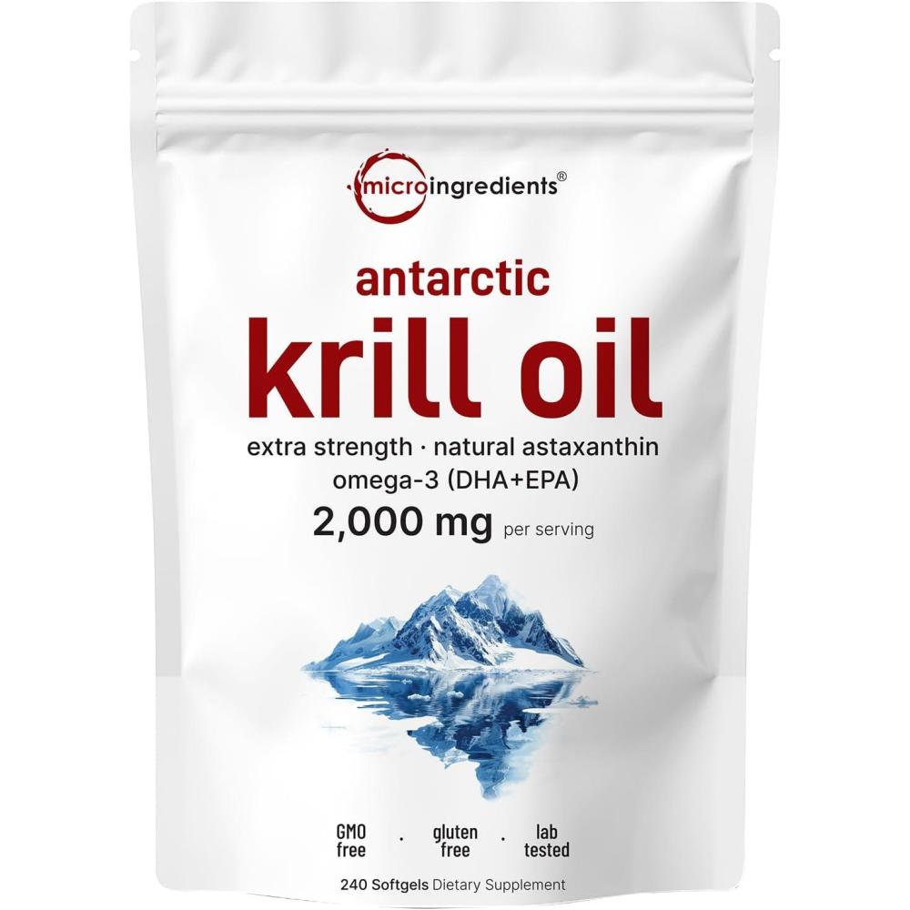 image:imageMicro Ingredients Antarctic Krill Oil Supplement 2000mg Per Serving 120 Softgels Triple Strength Rich in Omega3s EPA DHA amp Natural Astaxanthin Supports Immune System amp Brain Health240 Count Pack of 1