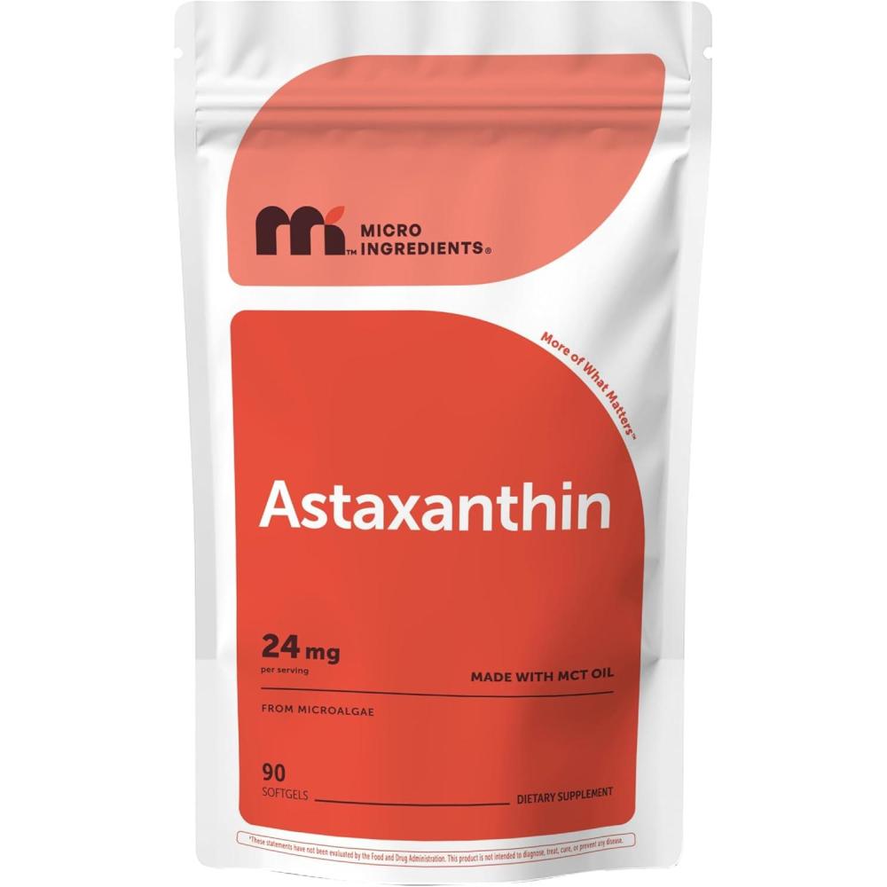 image:imageMicro Ingredients Astaxanthin 24mg with MCT Oil 30 Softgels Max Strength Astaxanthin Antioxidant Supplements Fresh Microalgae Source NonGMO Gluten Free No Soy90 Count Pack of 1