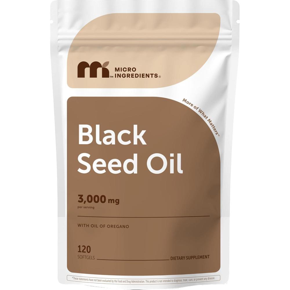 image:imageMicro Ingredients Black Seed Oil Softgels 3000mg 240 Count 2in1 Formula with Oil of Oregano Carvacrol amp Thymoquinone Plant Based NonGMO120 Count Pack of 1