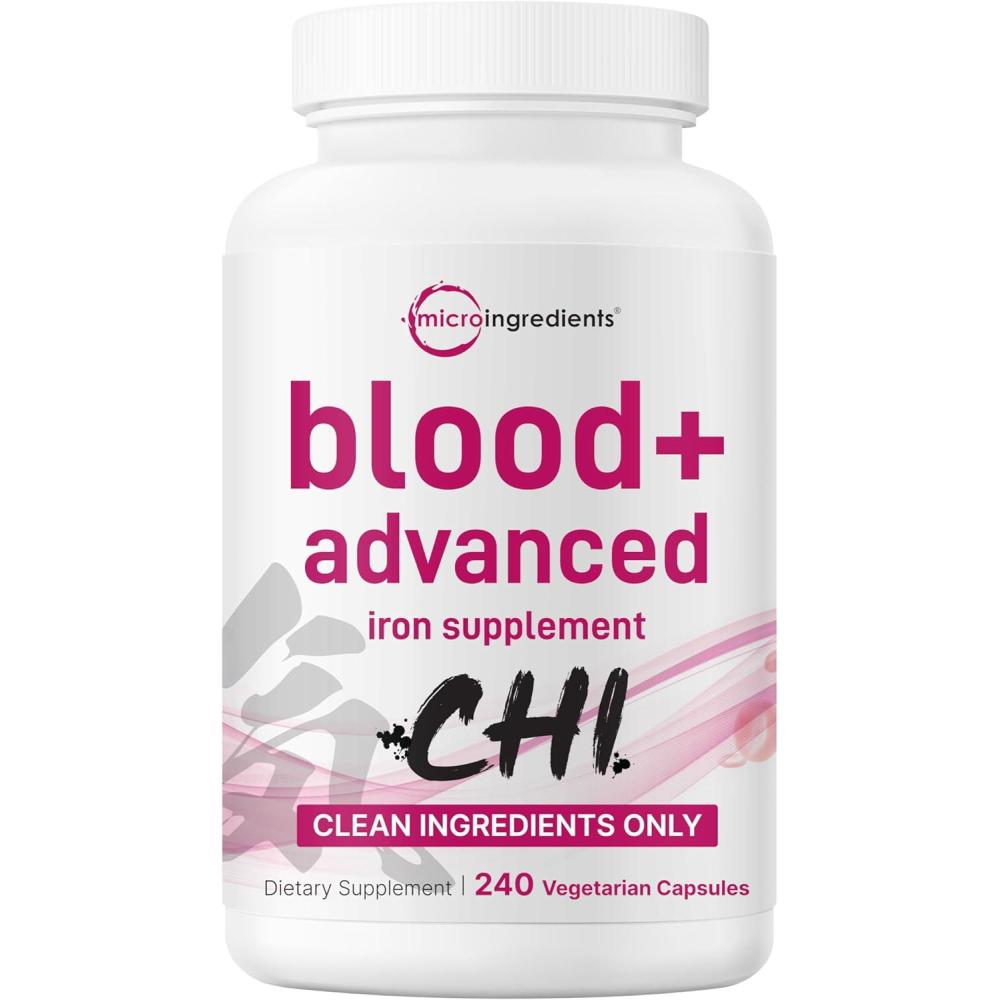 image:imageMicro Ingredients Blood Advanced Iron Supplement 240 Veggie Capsules 14in1 Iron Bisglycinate with Folate Vitamins B C Chelated Iron Complex with Botanical Blend NonGMO