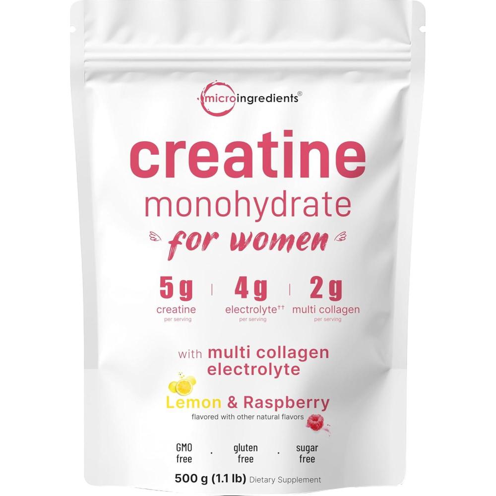 image:imageMicro Ingredients Creatine Electrolytes Multi Collagen for Women 5000mg Micronized Creatine Monohydrate Powder Complex Creatine Hydration Drink Mix Lemon Raspberry SugarFree NonGMO