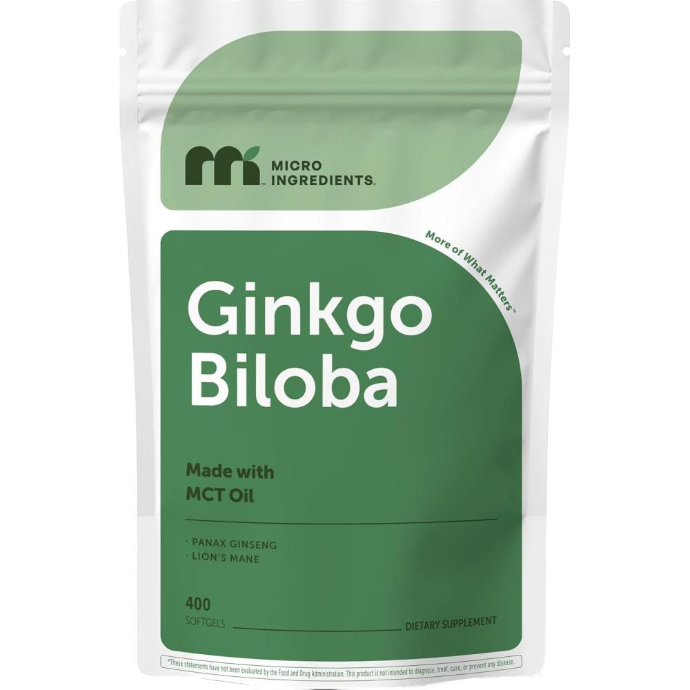 image:imageMicro Ingredients Ginkgo Biloba 120 mg Per Serving 400 Softgels 3in1 with Panax Ginseng amp Lions Mane Herbal Mushroom Blend Made with MCT Oil NonGMO