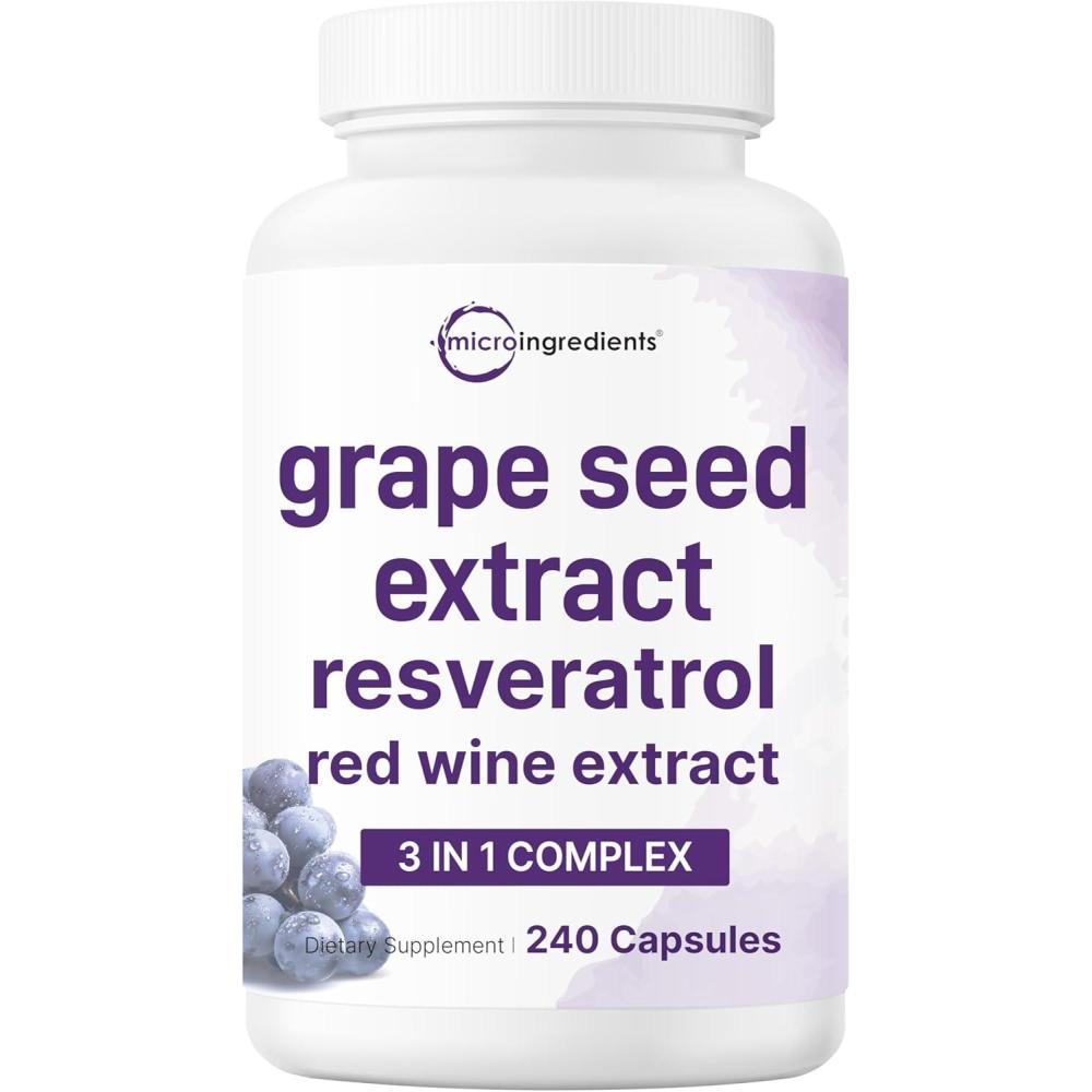 image:imageMicro Ingredients Grape Seed Extract 240 Capsules 3in1 Antioxidant Blend with Resveratrol amp Red Wine Extracts Max Strength Polyphenols Supplement NonGMO